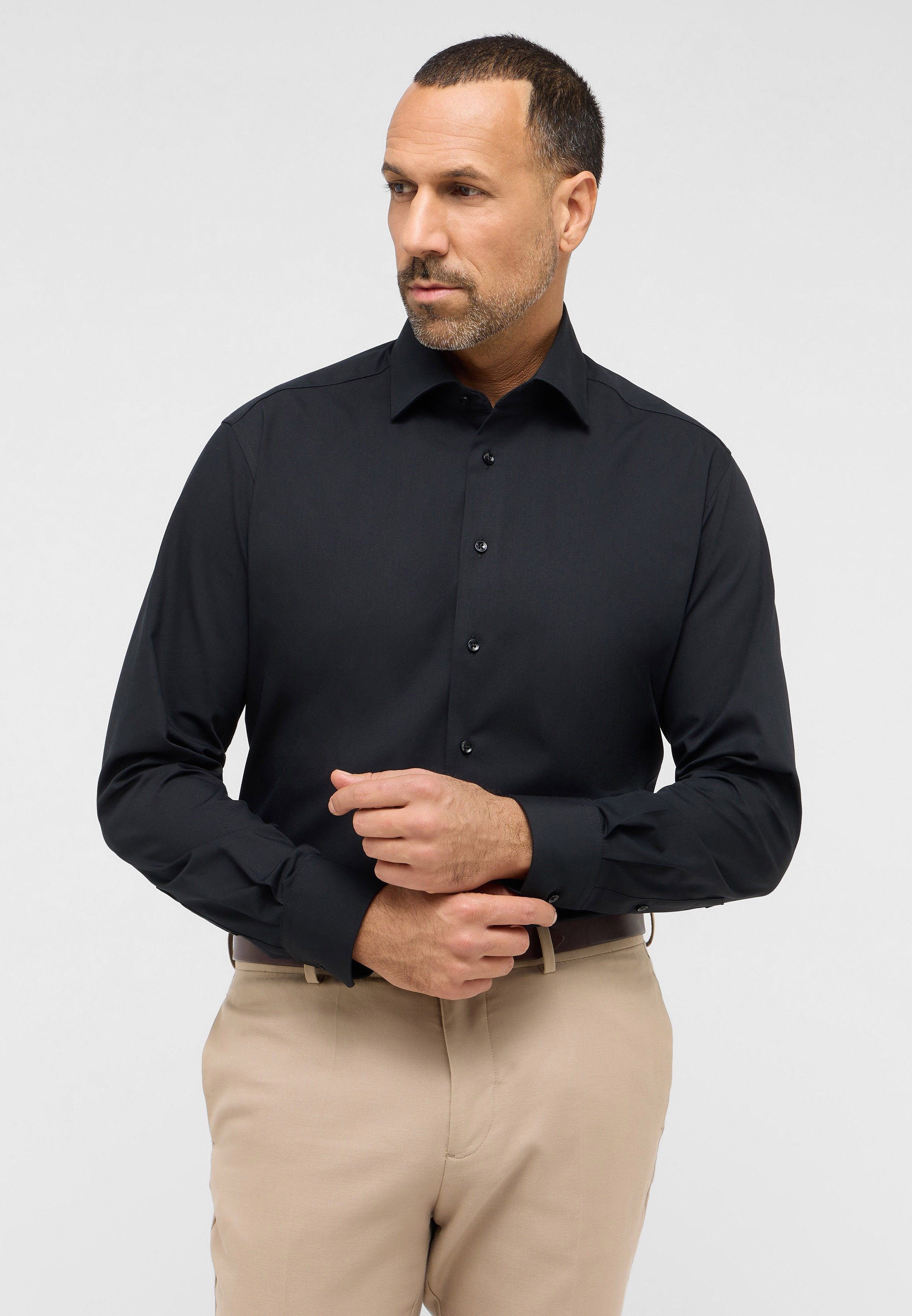 Eterna Businesshemd ETERNA COMFORT FIT Performance Shirt Langarm Hemd schwarz twill 4194-3