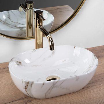 wohnwerk.idee Aufsatzwaschbecken Waschbecken Marmor Optik Gäste WC / Gäste Bad Amelia Mini 38x26cm