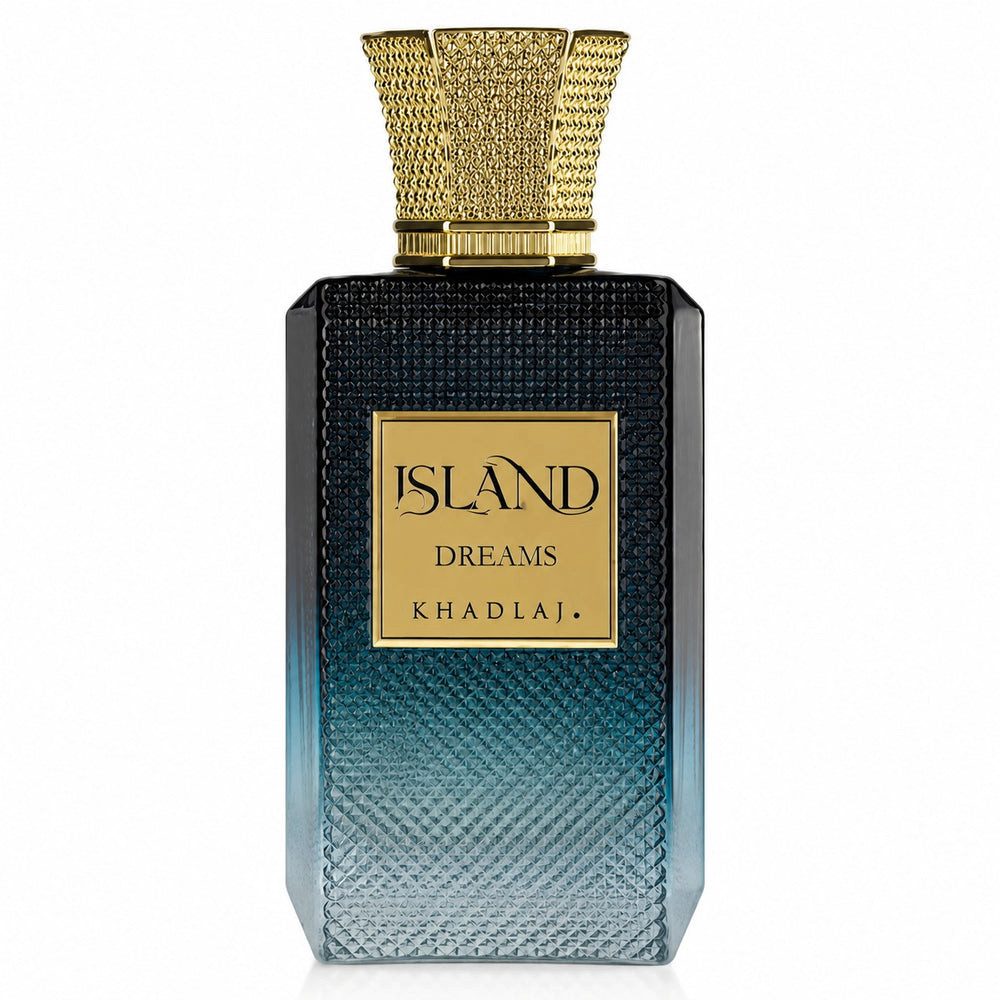 Khadlaj Duft-Set Island Dreams Parfum 100ml Frisch + Parfümzerstäuber (leer) Set