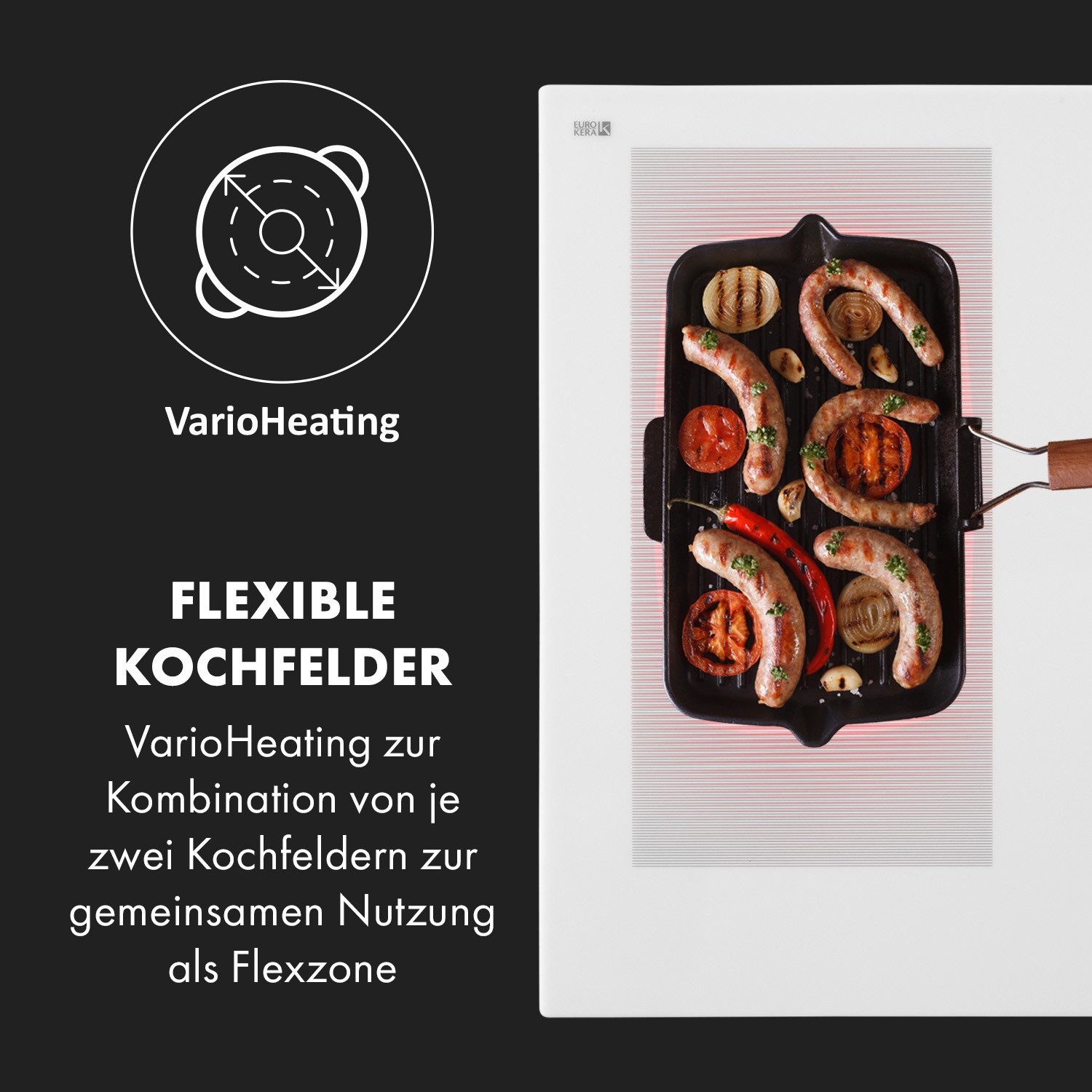 Klarstein Induktions-Kochfeld Delicatessa 90 Hybrid Induktionskochfeld autark 5 Zonen 7400W 90 cm 10035200, Einbau Induktionskochfeld 5 Platten Glaskeramik Koch – Bild 4 von 5