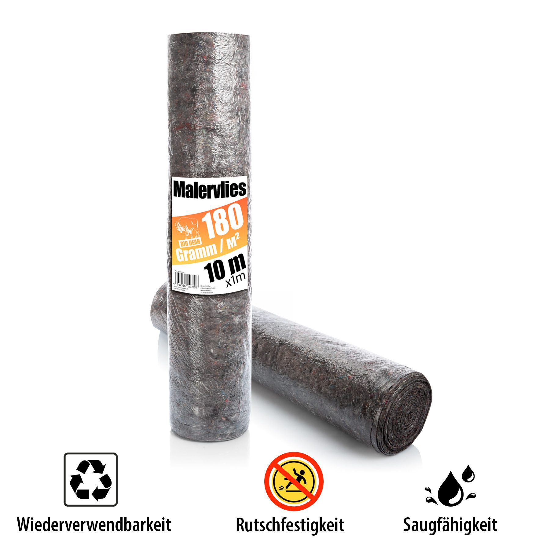 BigDean Malervlies Premium Malervlies 180g/m² – Rutschfestes Abdeckvlies mit Folienschutz, (Rolle, 1-St., Rolle), Abdeckvlies, Wiederverwendbar, Hohe Saugkraft, Vielseitig & Robust