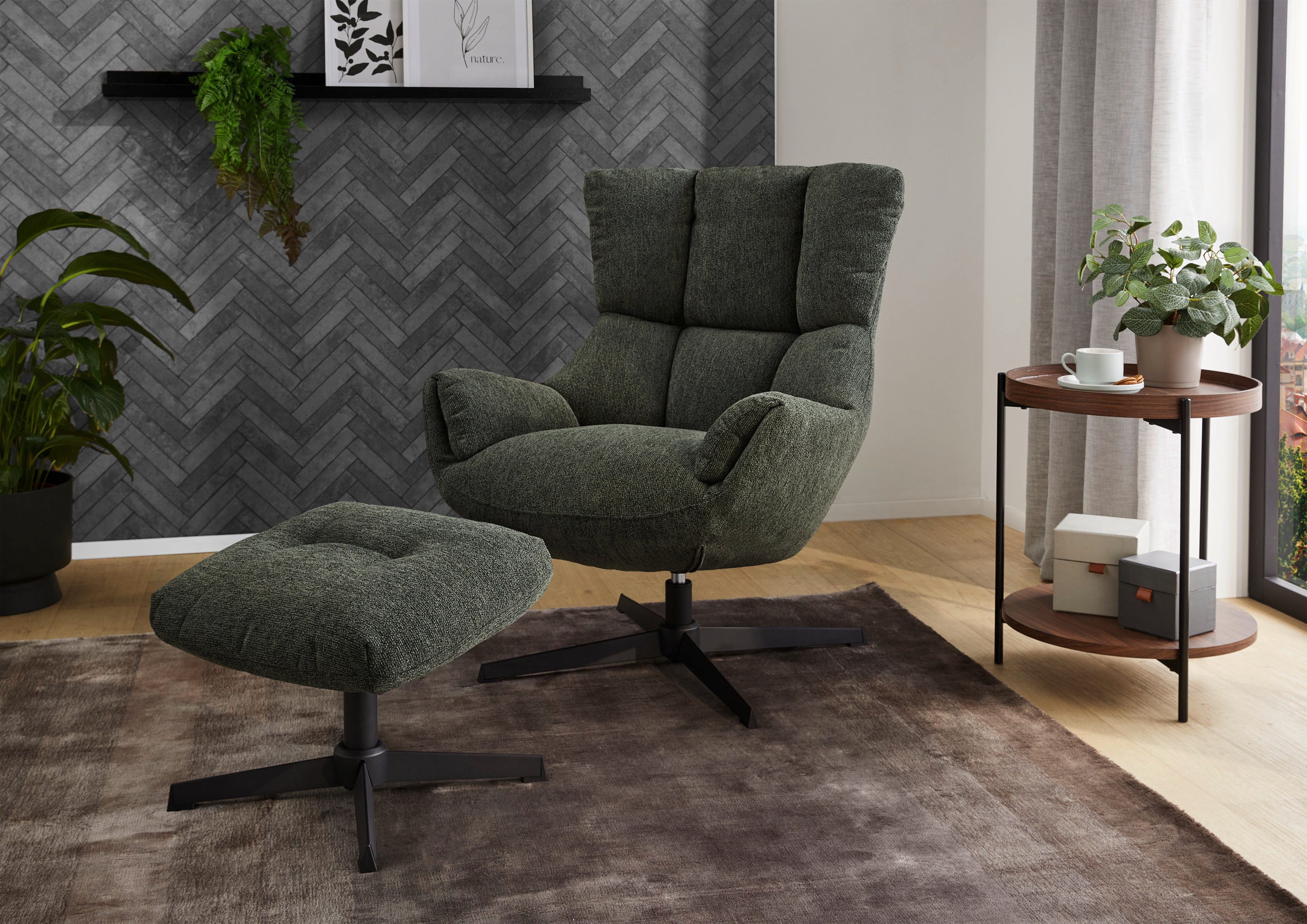 Jockenhöfer Gruppe Relaxsessel Melania, inklusive Hocker, 360° Drehfunktion, kuscheliger Webstoff