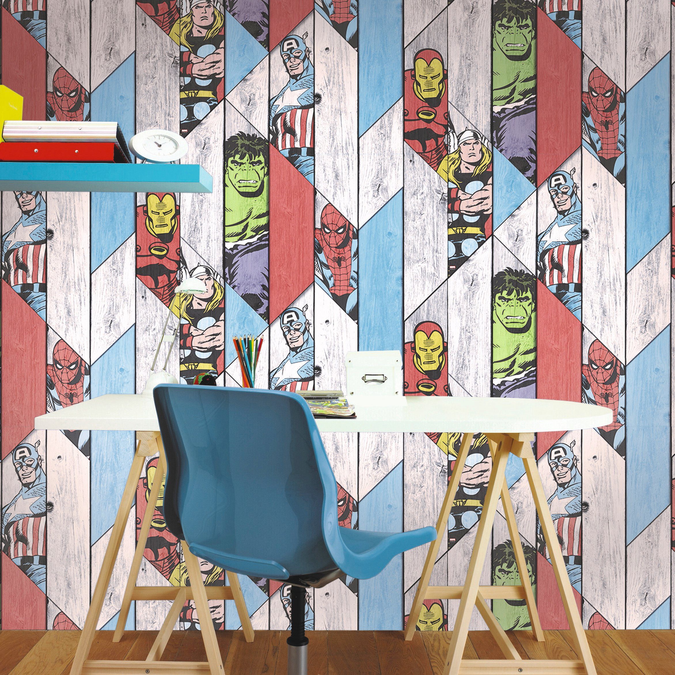 MARVEL Papiertapete Marvel Wood Panel, Holz, günstig online kaufen