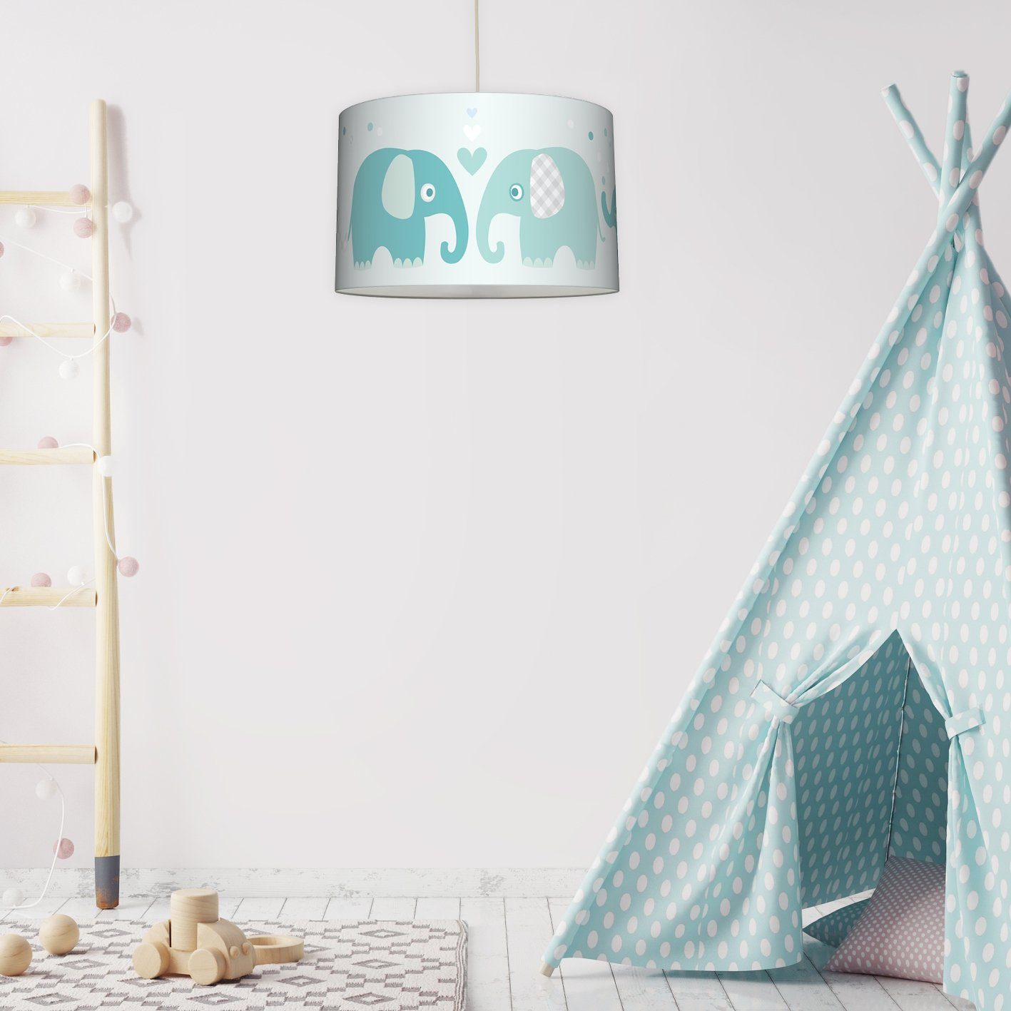 & Hängelampe Pendelleuchte label Elefanten - Kinderzimmer, mint Baby Shine, wechselbar lovely Plug LED