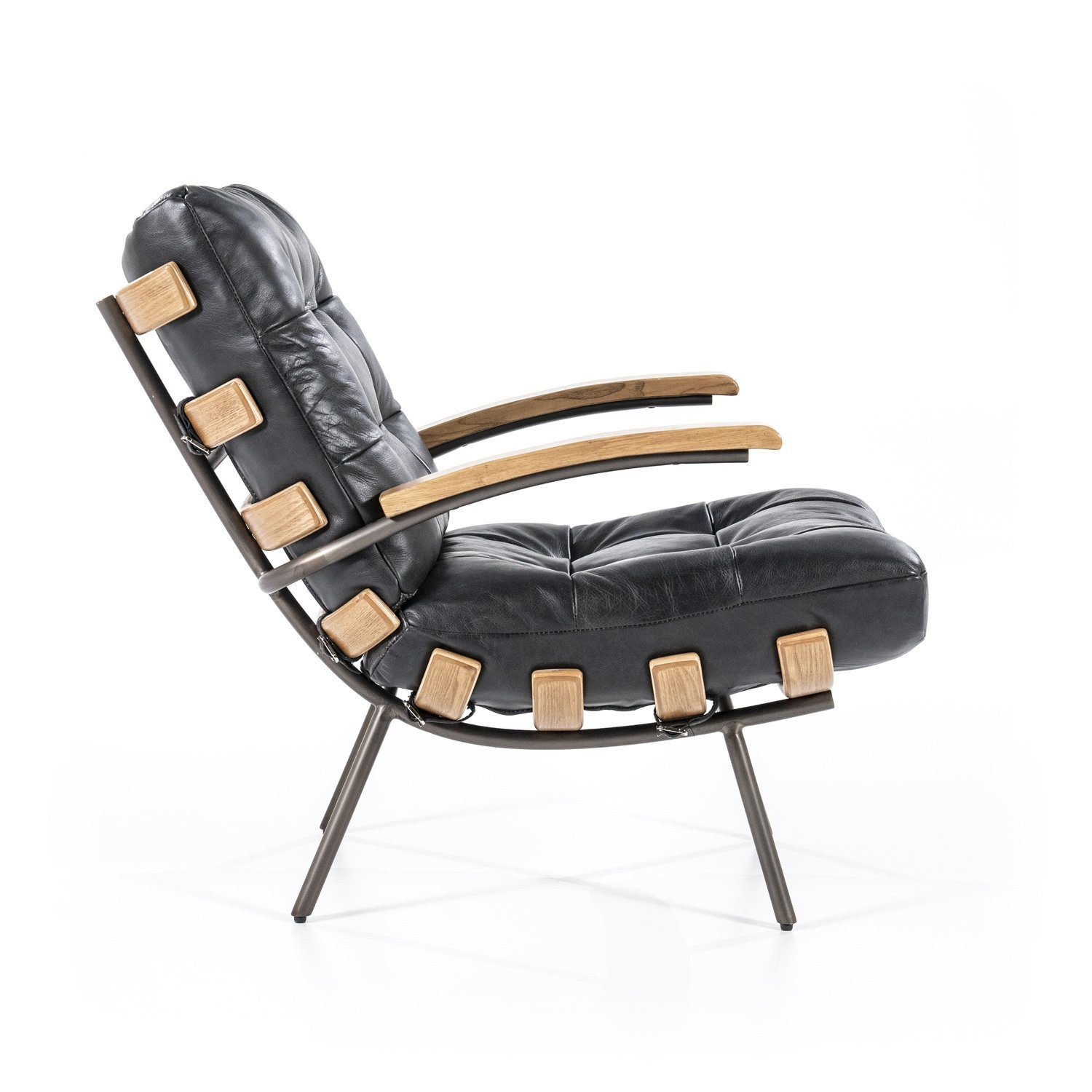 Sessel hochwertigem Maison NICOLAS Ledersessel Loungesessel Leder Vintage, schwarz Java-Leder aus ESTO