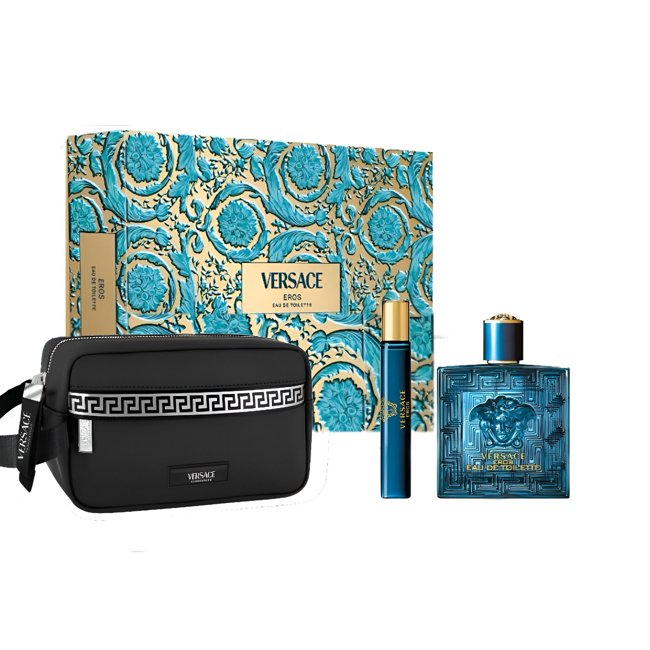 Eau de Toilette Eros 100 ml, Geschenkset für Männer, Taschenspray, Kulturtasche