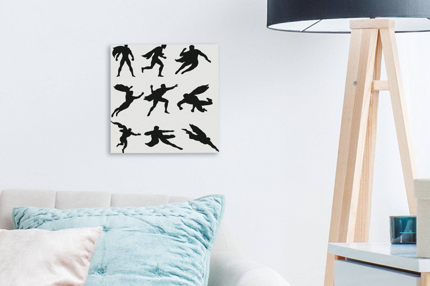 OneMillionCanvasses® Leinwandbild Eine Silhouette Bilder - -, für Leinwand Illustration (1 St), - Mädchen Wohnzimmer von Superhelden Jungen Schlafzimmer