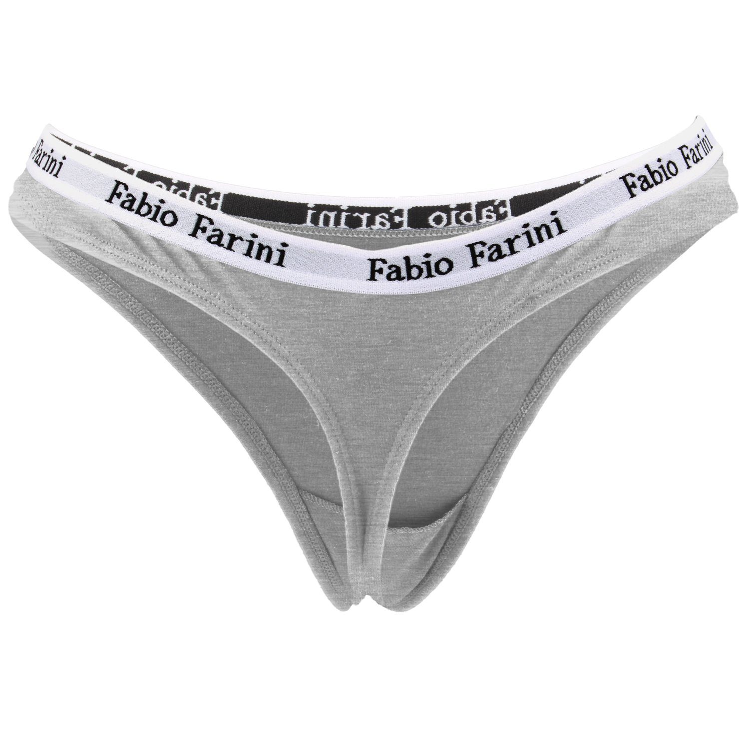 Fabio Farini String Damen Unterhosen 6-St) Designerbündchen Tanga aus (Packung, sportlichen Look Frauen Grau/Türkis/Schwarz Baumwolle mit - im