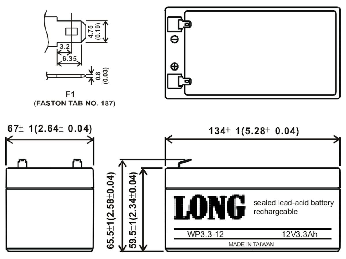 Kung Long AGM 12V Bleiakkus Batterie wartungsfrei ersetzt 3,3Ah LC-R123R4PG