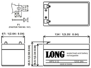 Kung Long 12V 3,3Ah ersetzt LC-R123R4PG AGM Batterie wartungsfrei Bleiakkus, universell einsetzbar