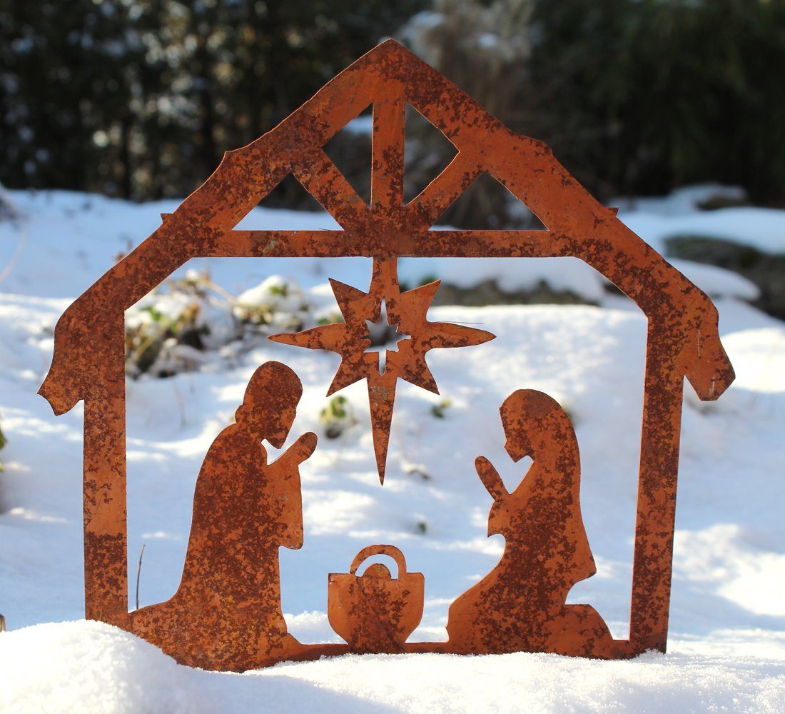 LB H&F Lilienburg Krippe Deko Weihnachten Krippe Metall Rost Garten Stecker Weihnachtskrippe, Advent Figur Figuren Roststecker Rostdeko außen Winter