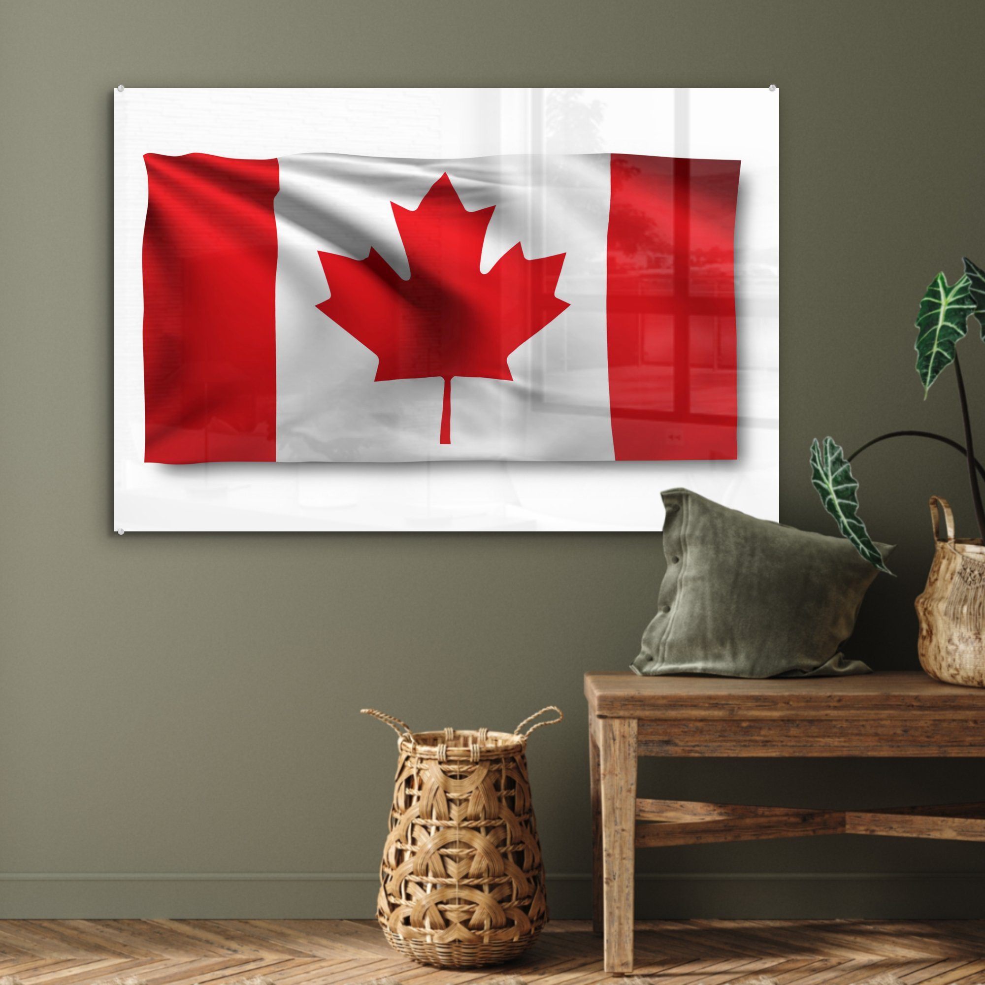 MuchoWow Acrylglasbild Wellen Kanada mit & Acrylglasbilder Wohnzimmer Flagge St), Schatten, (1 und Schlafzimmer von