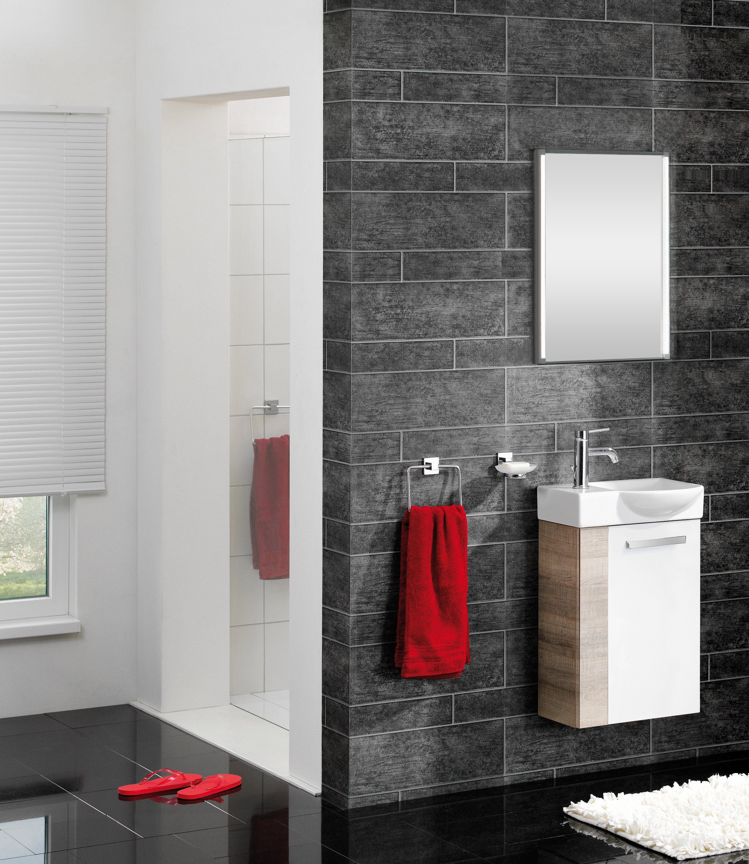 FACKELMANN Waschbeckenunterschrank Badmöbel für Gäste-WC, Breite ca. 45 cm braun / Weiß