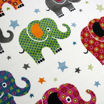 Kinderteppich Kinderzimmer-Teppich, bunte Elefanten & Sterne, in creme, Carpetia, rechteckig, Höhe: 9 mm