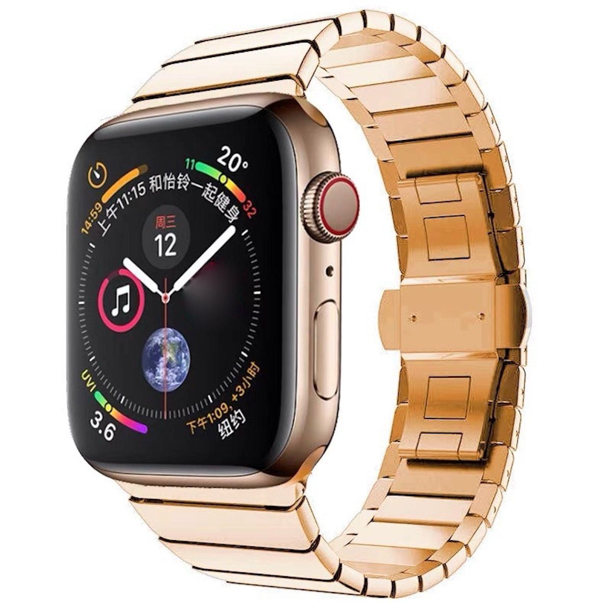 Wigento Smartwatch-Armband Für Apple Watch Series Ultra 49mm 8 7 45 / 6 SE  5 4 44 / 3 2 1 42mm Style Stahl Rose Gold Ersatz Armband Smart Uhr