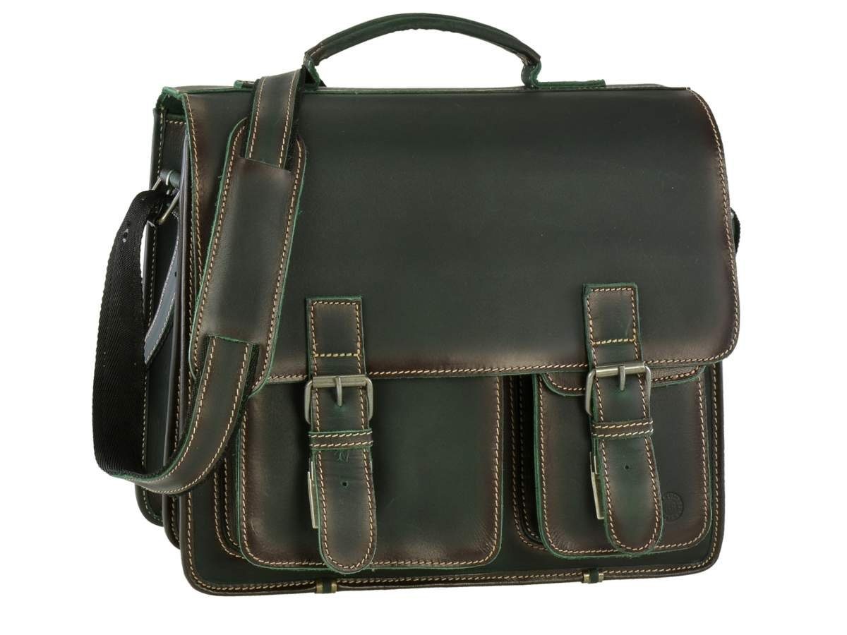 Greenburry Aktentasche Buffalo, Businesstasche, Schultasche, für Herren und Damen, rustikal grün