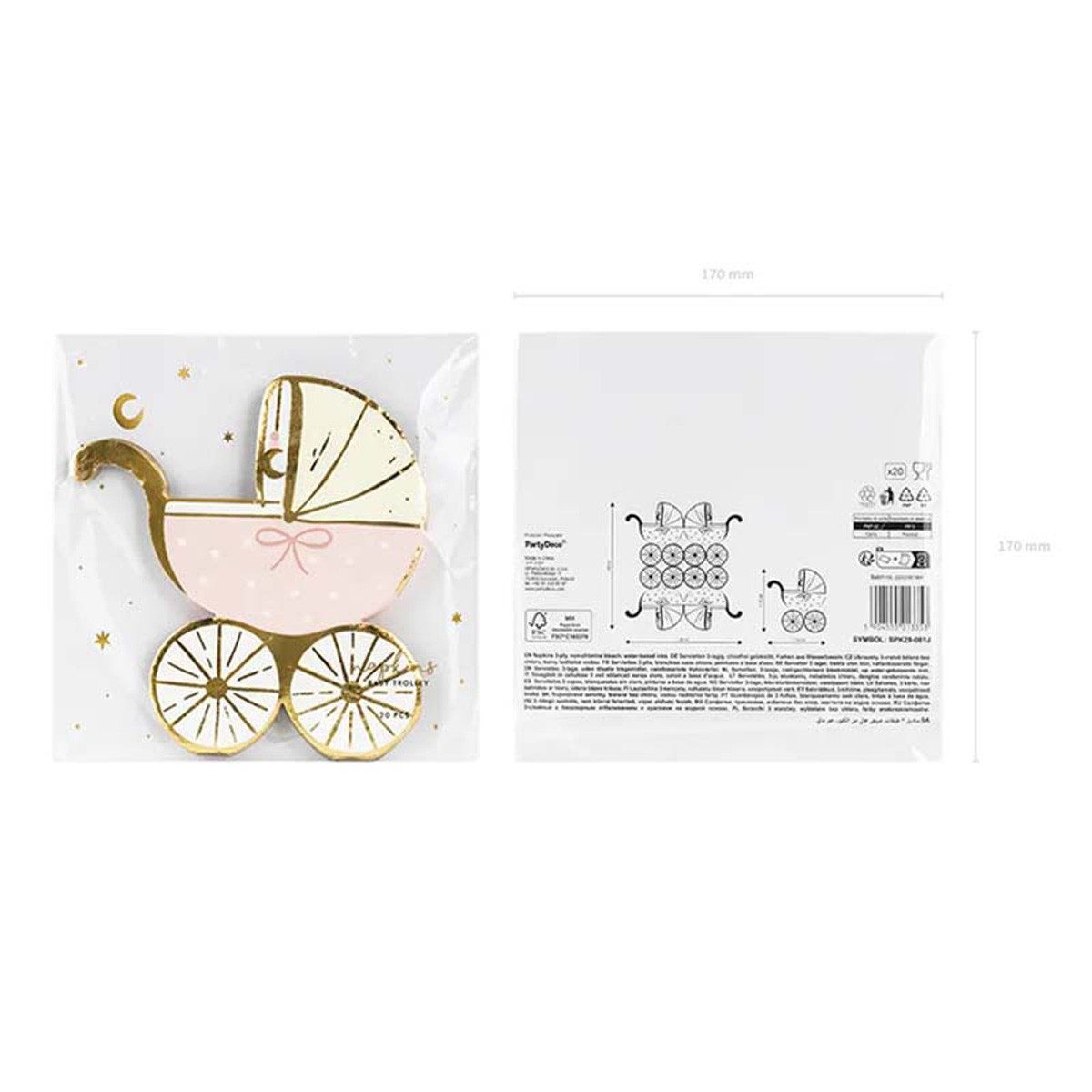 partydeco Papierserviette Servietten 'Baby Kinderwagen' 20Stk./14x15 cm, Ro