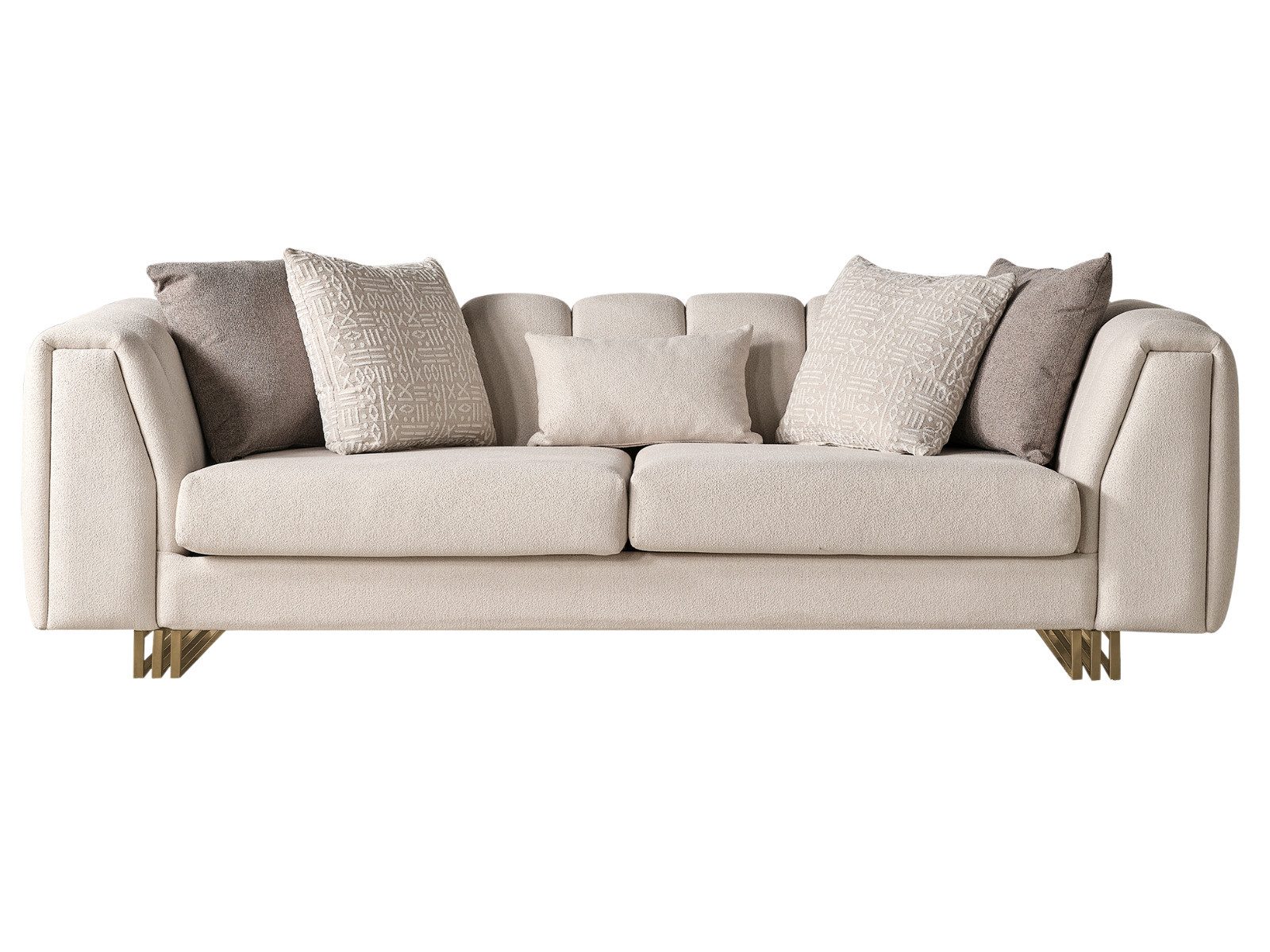 Villa Möbel Sofa Tesla, Sofa 1 Teile, Weicher Stoffbezug ruhiges Design Antik Gold Füße