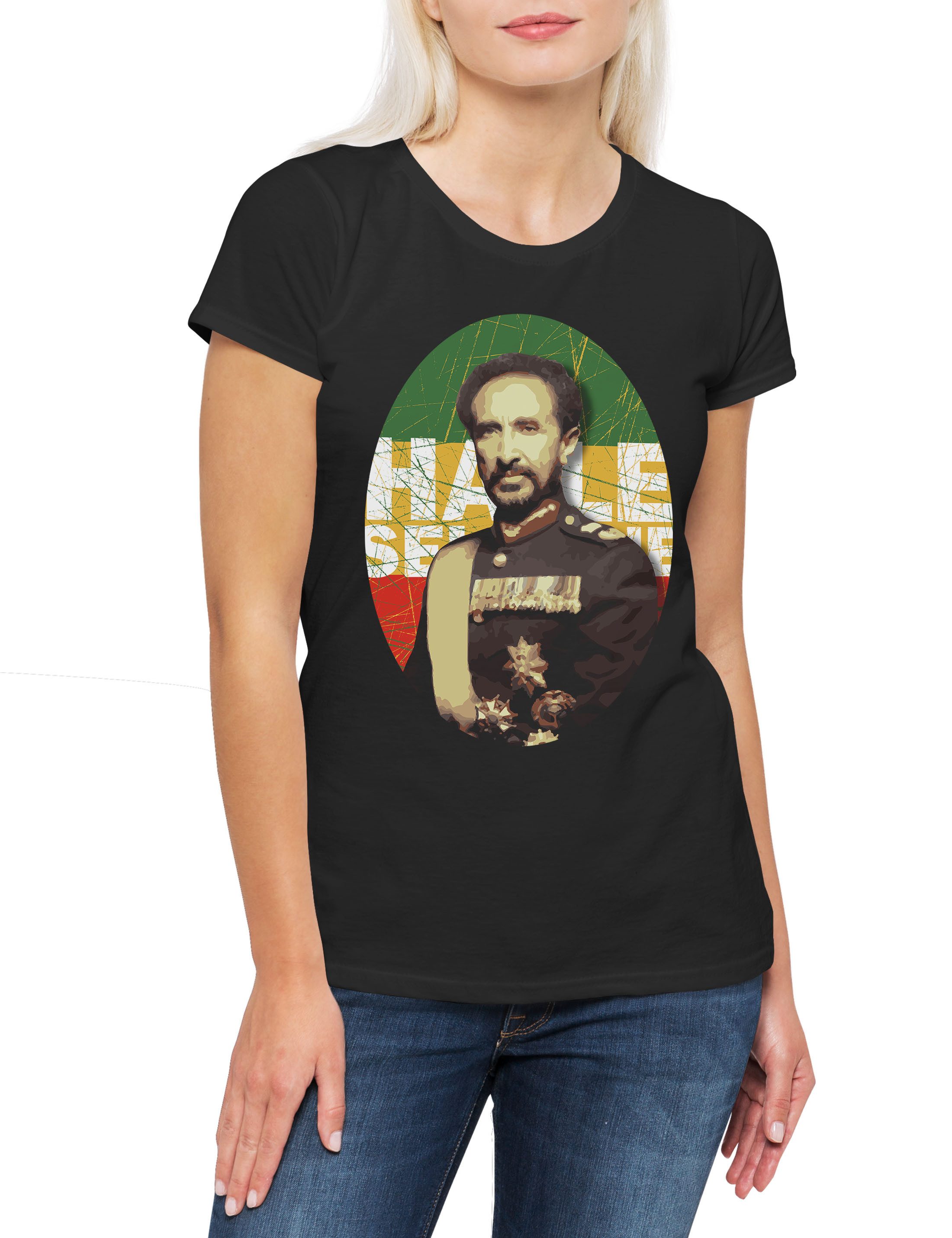 Print-Shirt Reggae King Haile Selassie D Damen T-Shirtfari Jah Irie