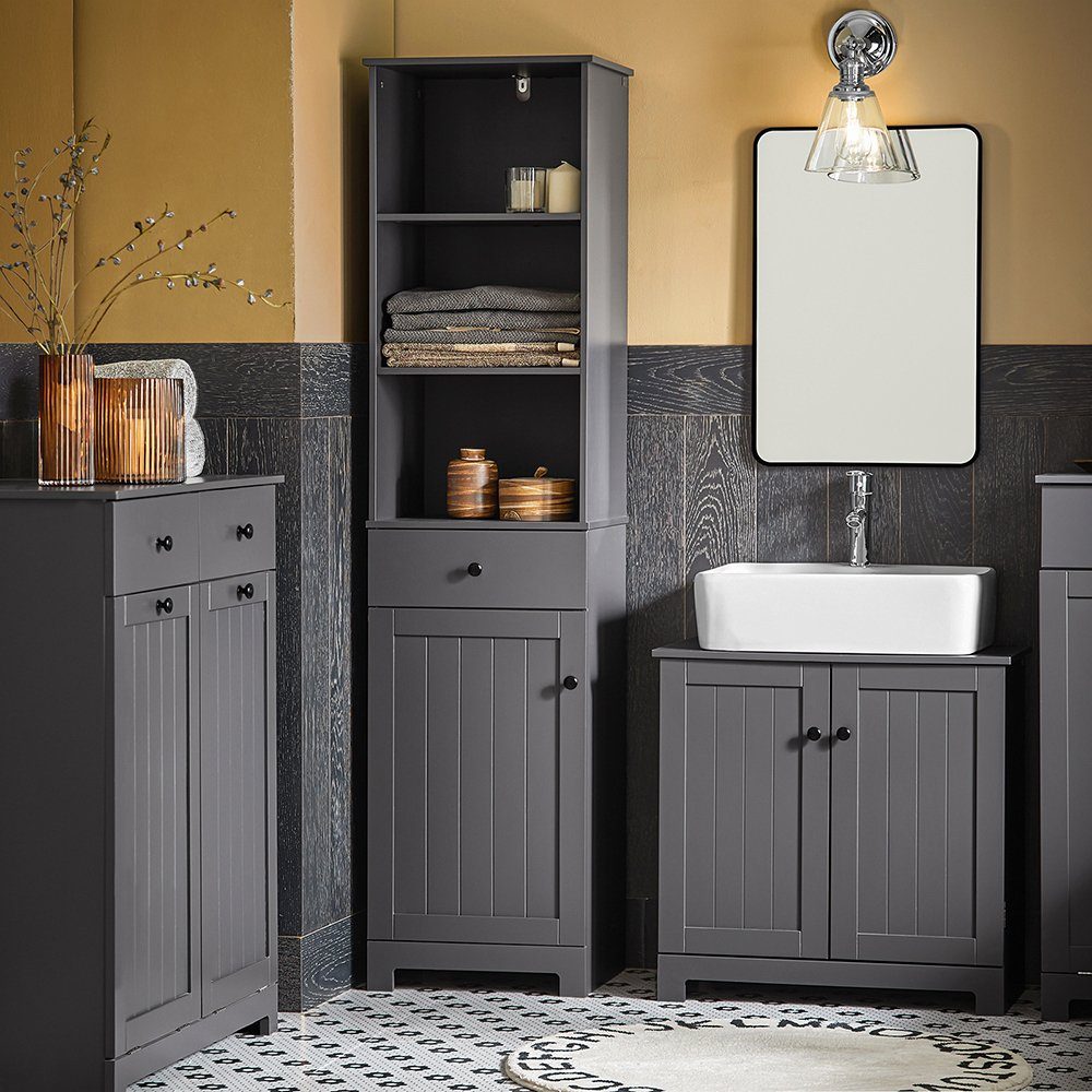 SoBuy Badezimmer Hochschrank Badregal mit 3 Fächern Dunkelgrau BZR17-DG günstig online kaufen