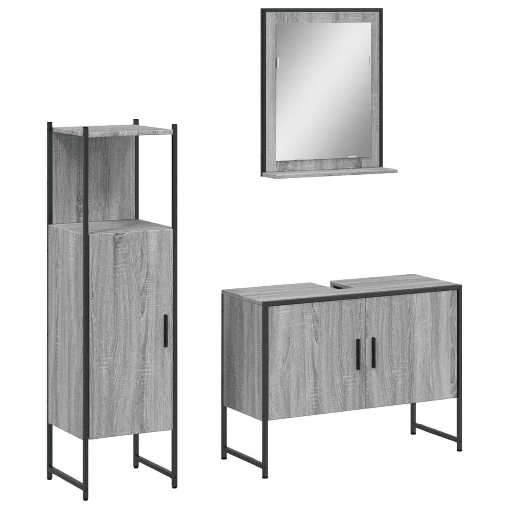 vidaXL Badezimmer-Set 3-tlg. Badmöbel-Set Grau Sonoma günstig online kaufen