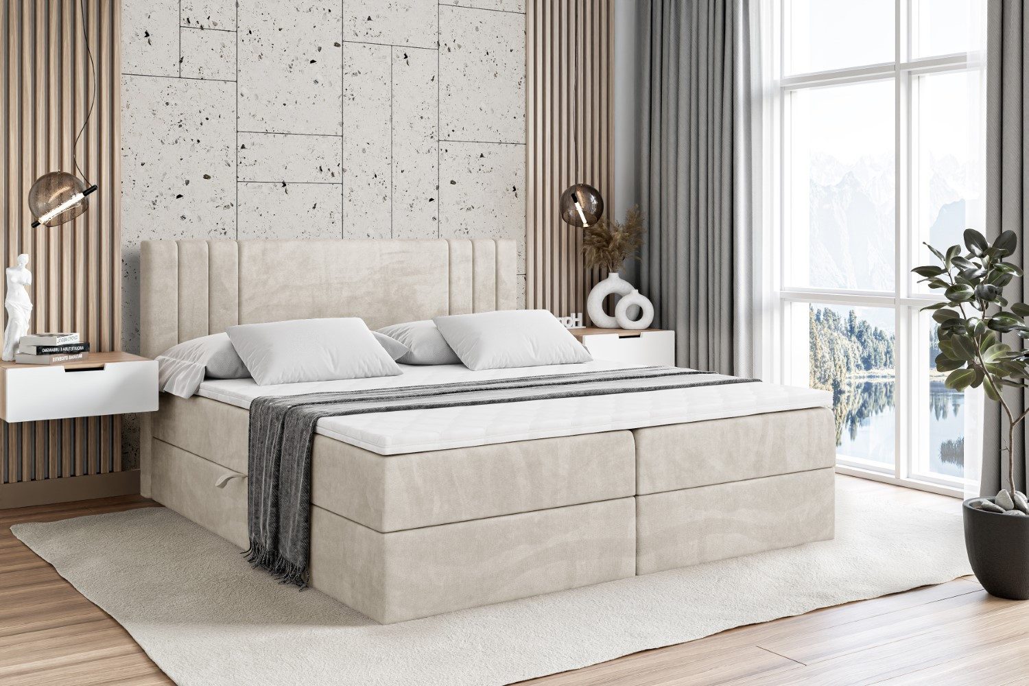 ALTDECOR Boxbett IDRIKO (Multipocket-Matratze H4, H3 Matratze Bonellfederung, Topper, Kopfteil)