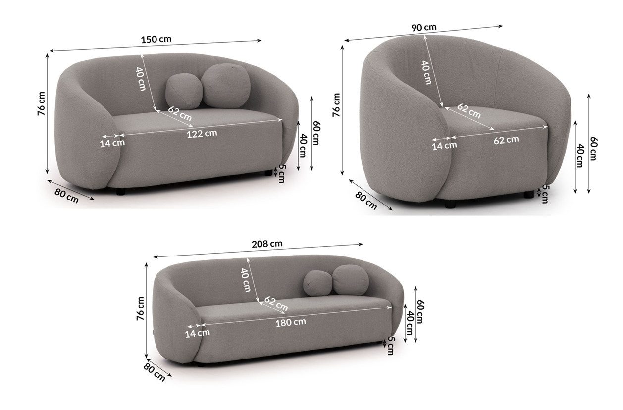 S-Style Möbel Polstergarnitur 3+2+1 Roundi, Bouclé, Luxus & Moderne Kollekt günstig online kaufen