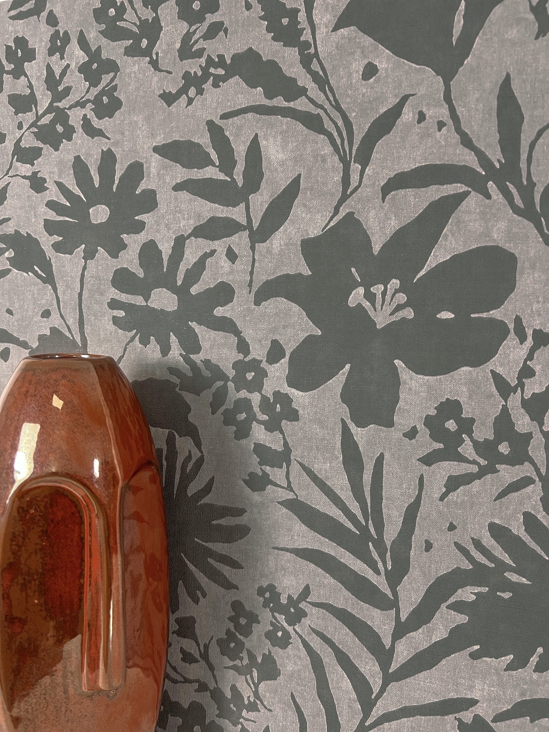 Newroom Vliestapete, Grau Tapete Floral Blumen günstig online kaufen