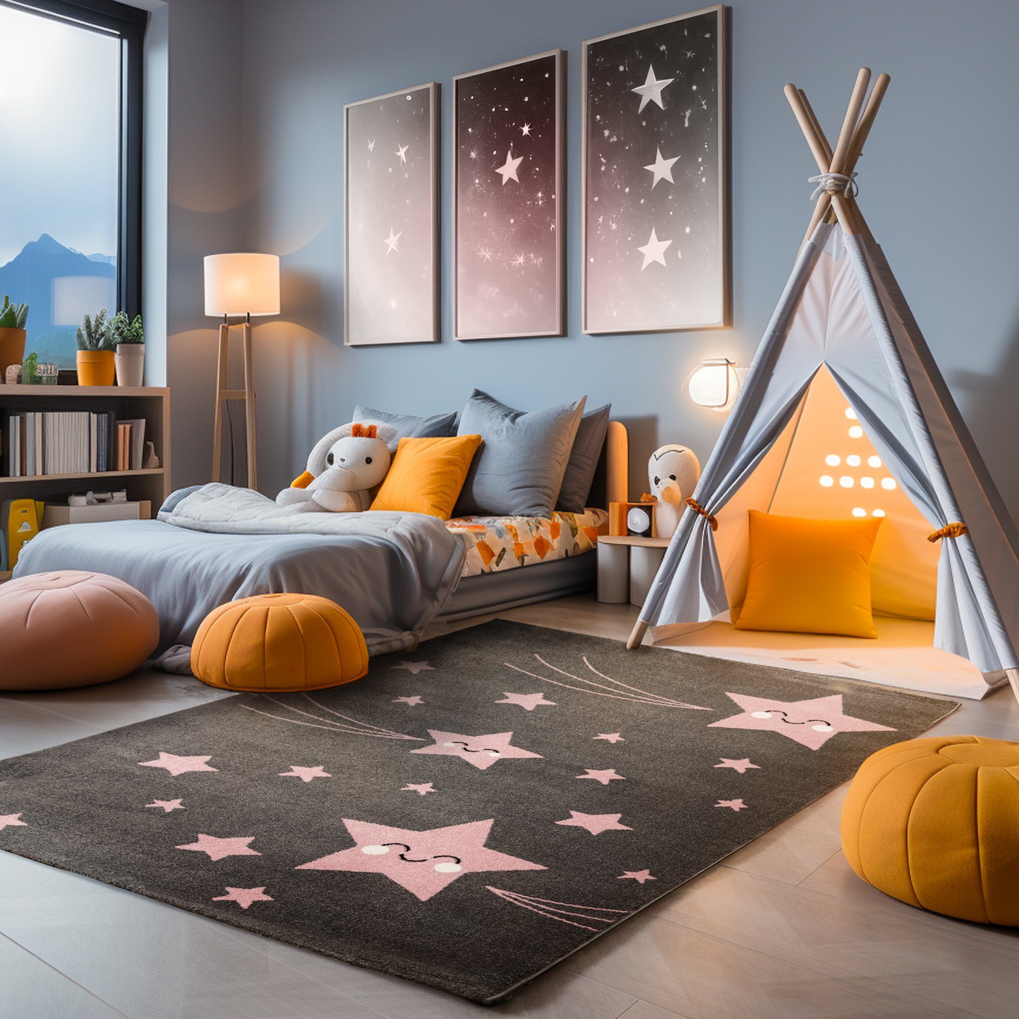 SIMPEX24 Teppich Sterne Design, Rund, Höhe: günstig online kaufen