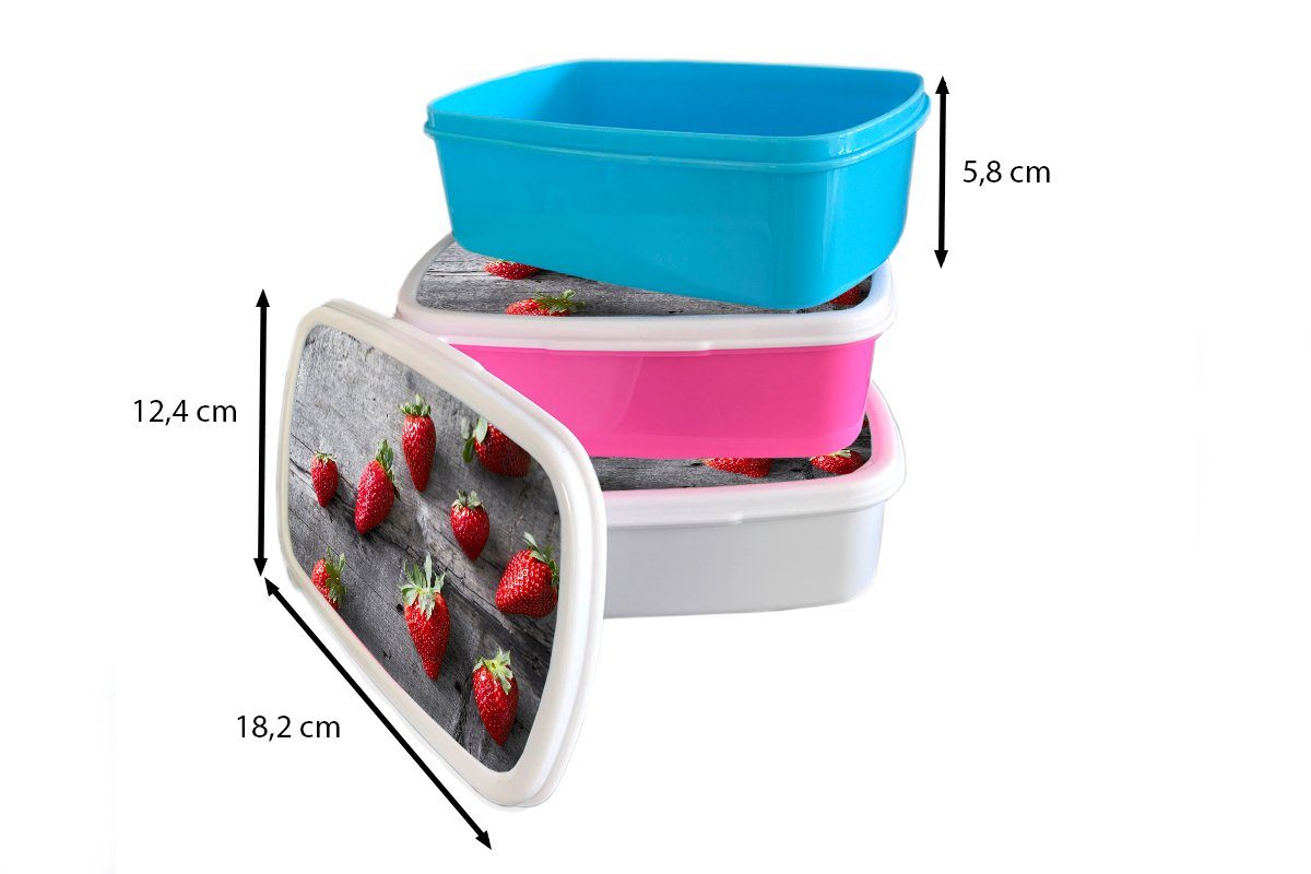Brotdose rosa (2-tlg), Erwachsene, Lunchbox Tisch Brotbox MuchoWow Snackbox, für Erdbeere Holz, Kunststoff Mädchen, - - Kunststoff, Kinder,