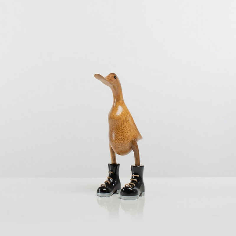 Rikmani Dekofigur Holzfigur Ente Stiefel - Handgefertigte Dekoration aus Holz Geschenk (3-er Set), 3 Holzarten