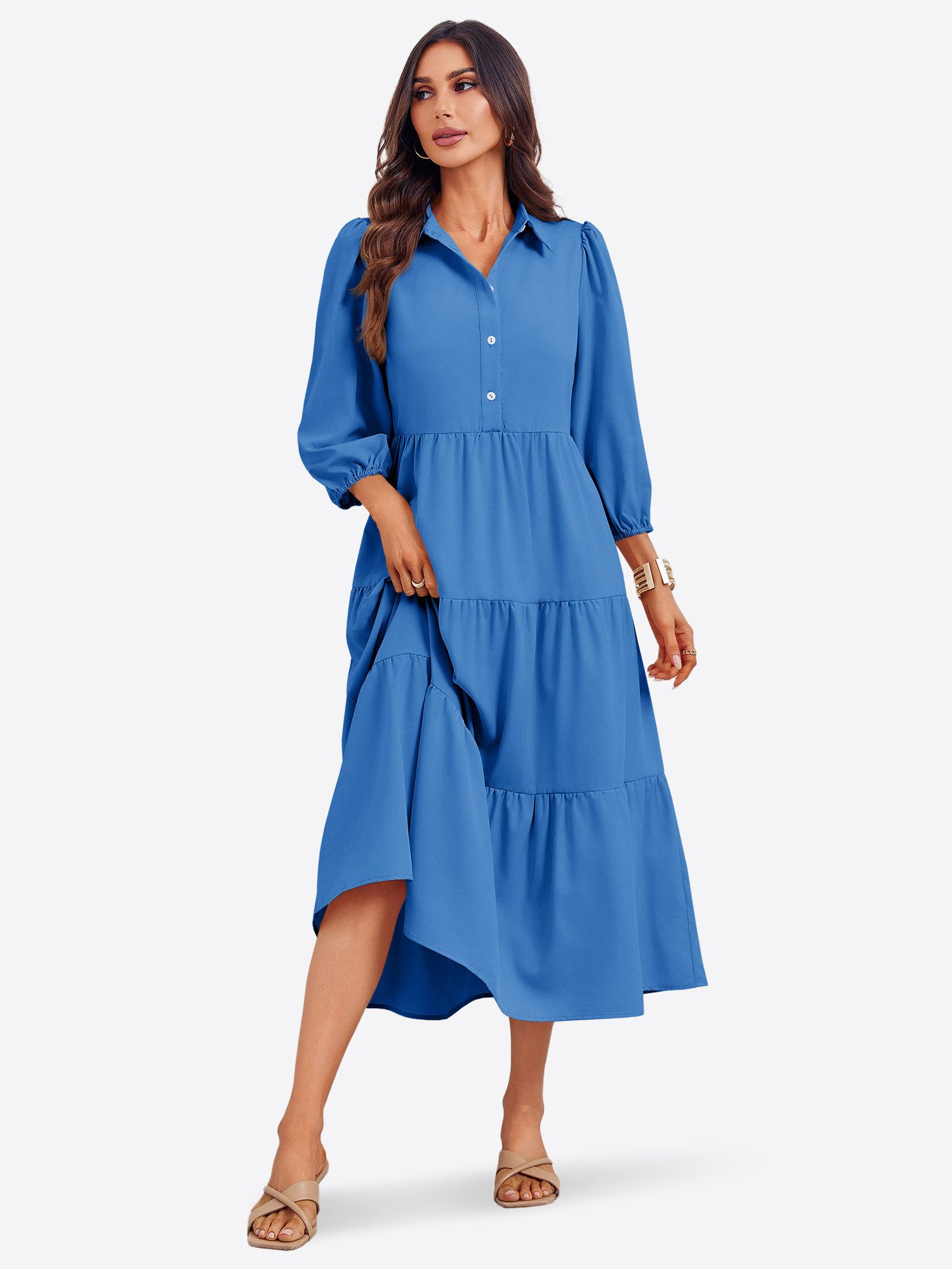 Imily Bela Blusenkleid Damen 3/4-Ärmel Hemdkleid (Packung, 1-tlg., 1per-Pack) mit Knöpfen