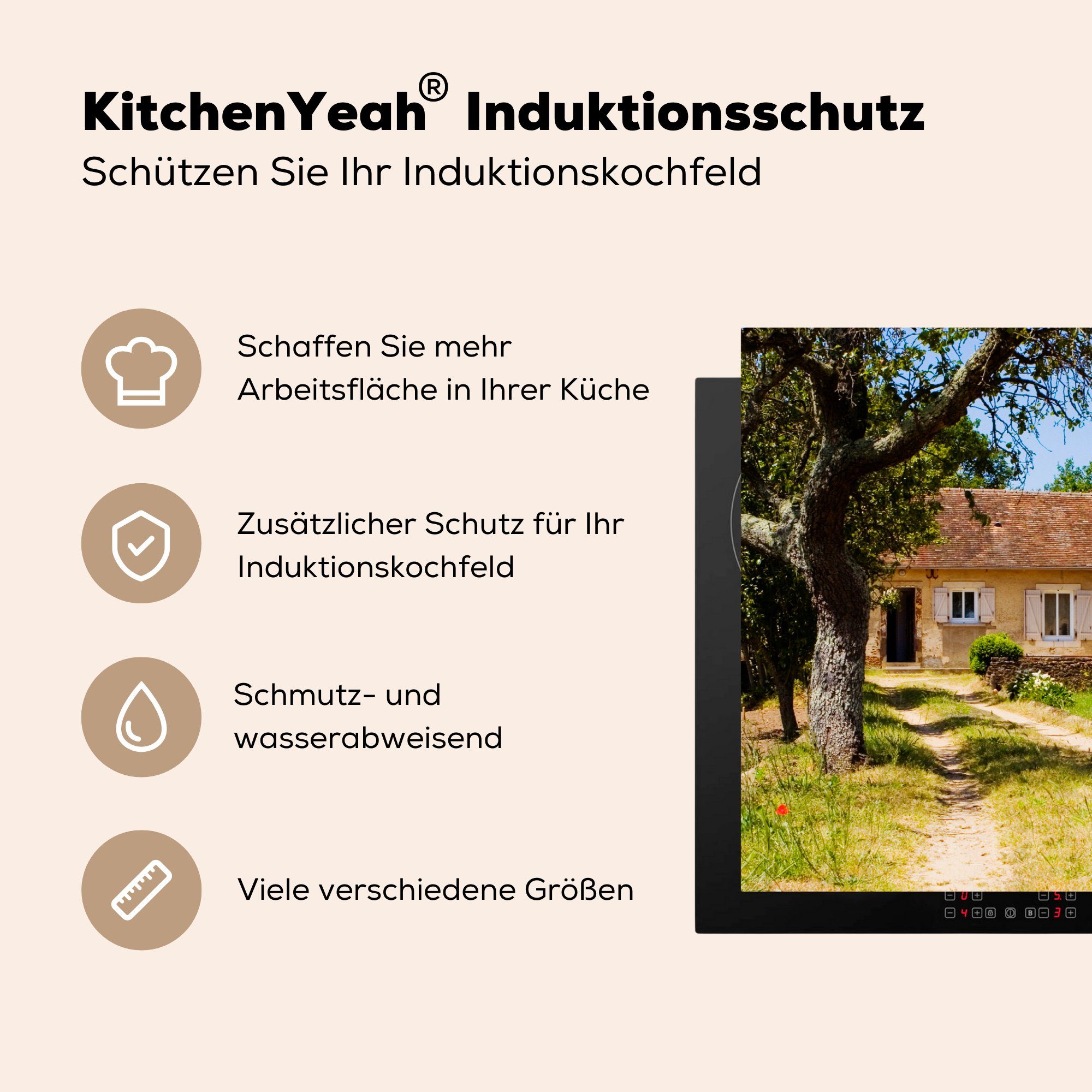 81x52 tlg), MuchoWow küche, Baum, Ceranfeldabdeckung Induktionskochfeld Herdblende-/Abdeckplatte Bauernhof für Vinyl, - Schutz die - cm, Weg (1