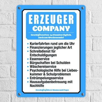 speecheese Metallschild Erzeuger Company Metallschild in 15x20 cm in blau für Eltern
