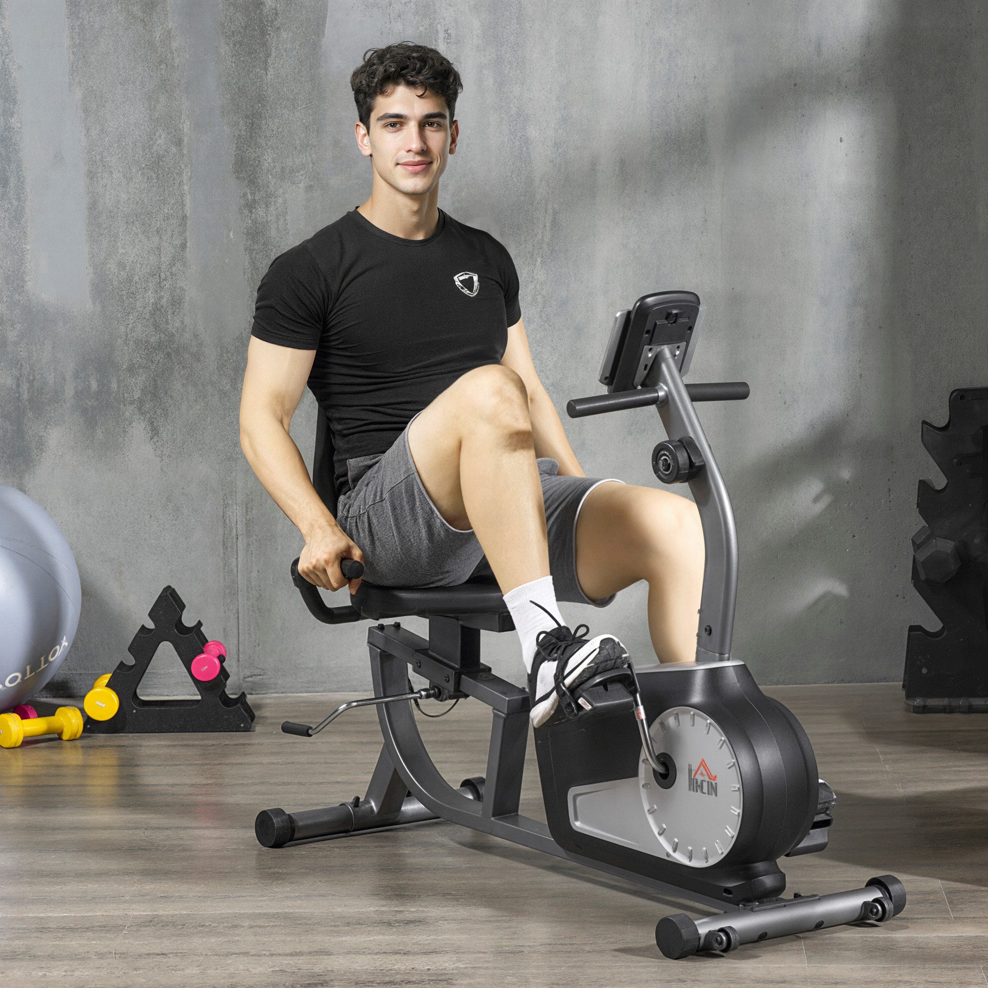 HOMCOM Heimtrainer Liegefahrrad mit LCD-Monitor Verstellbarem Widerstand (Liege-Heimtrainer, 1-tlg., Radtrainer), BxLxH: 62x103x122-137 cm