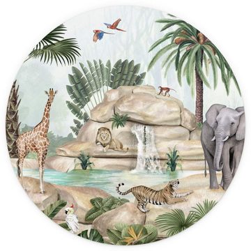 K&L Wall Art Fototapete Fototapete Baby Kinderzimmer Dschungel Paradies Giraffe Löwe Tapete rund, große Kinder Motivtapete