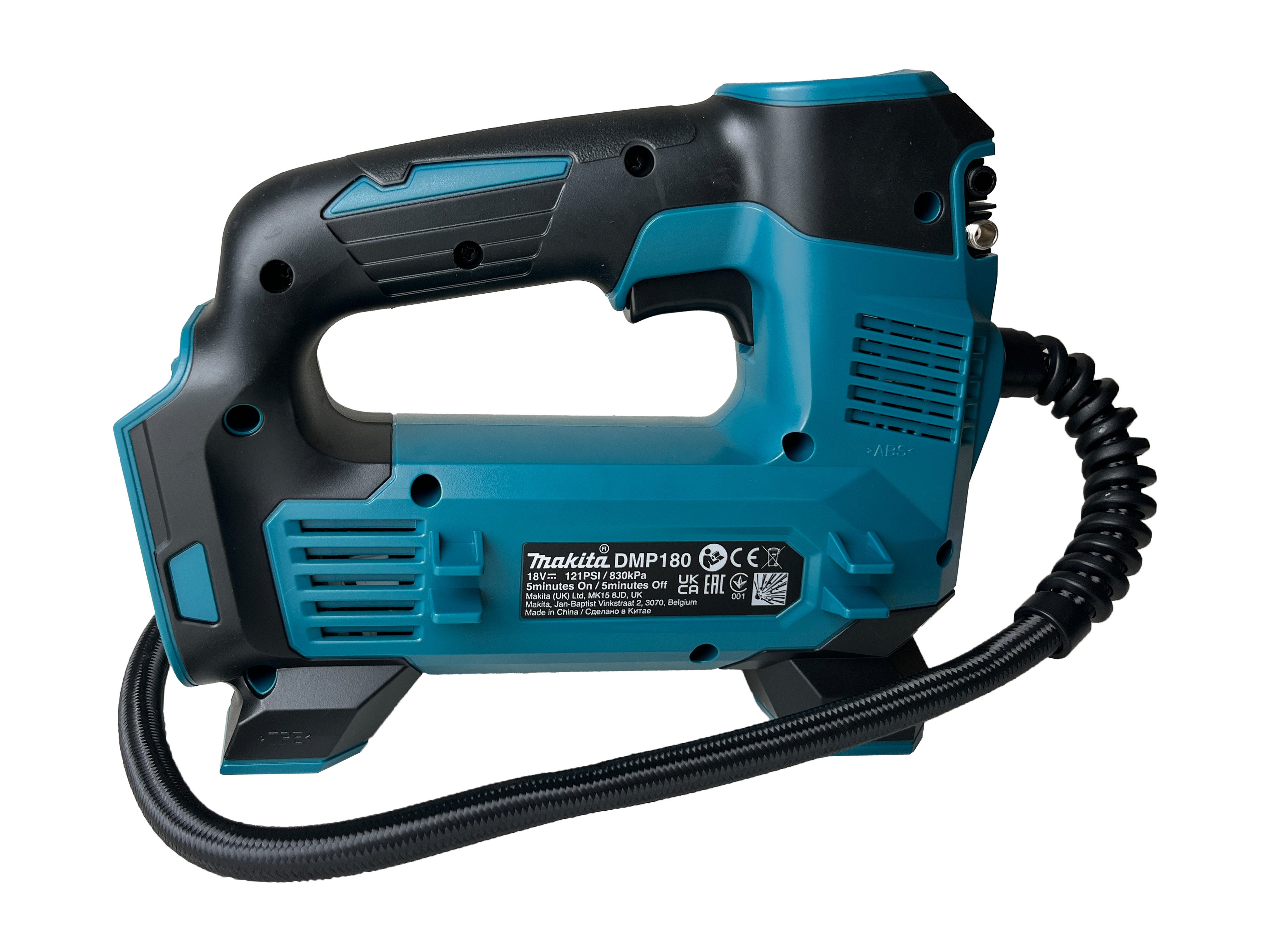 Makita Akku-Handkompressor DMP180, max. 8,3 bar, inkl. 3 Ah Akku und Ladegerät DC18RC in Aufbewahrungstasche