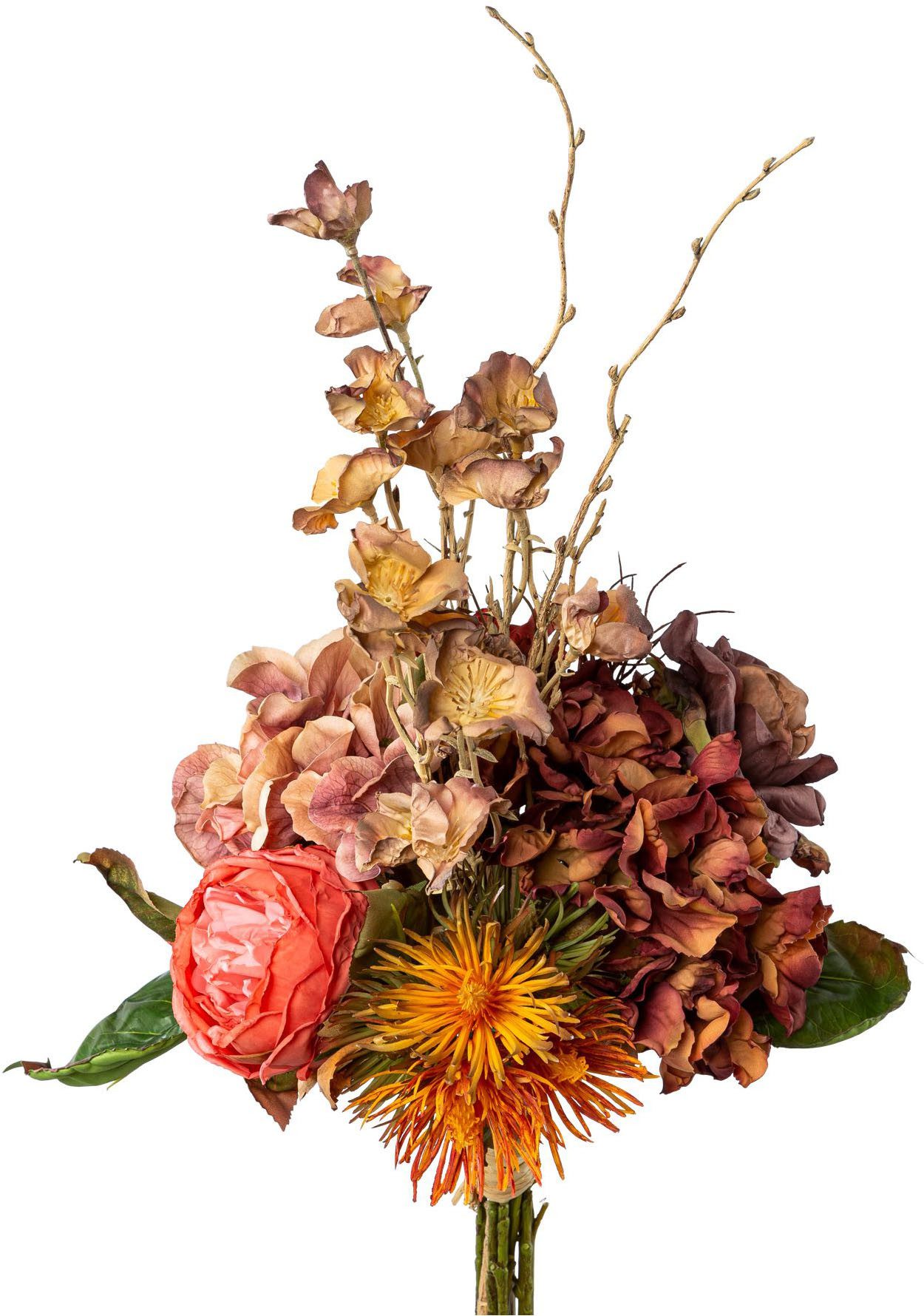 Kunstblumenstrauß Blumen-Mix-Bouquet, Creativ green, Höhe 58 cm, in Trockenblumen-Optik