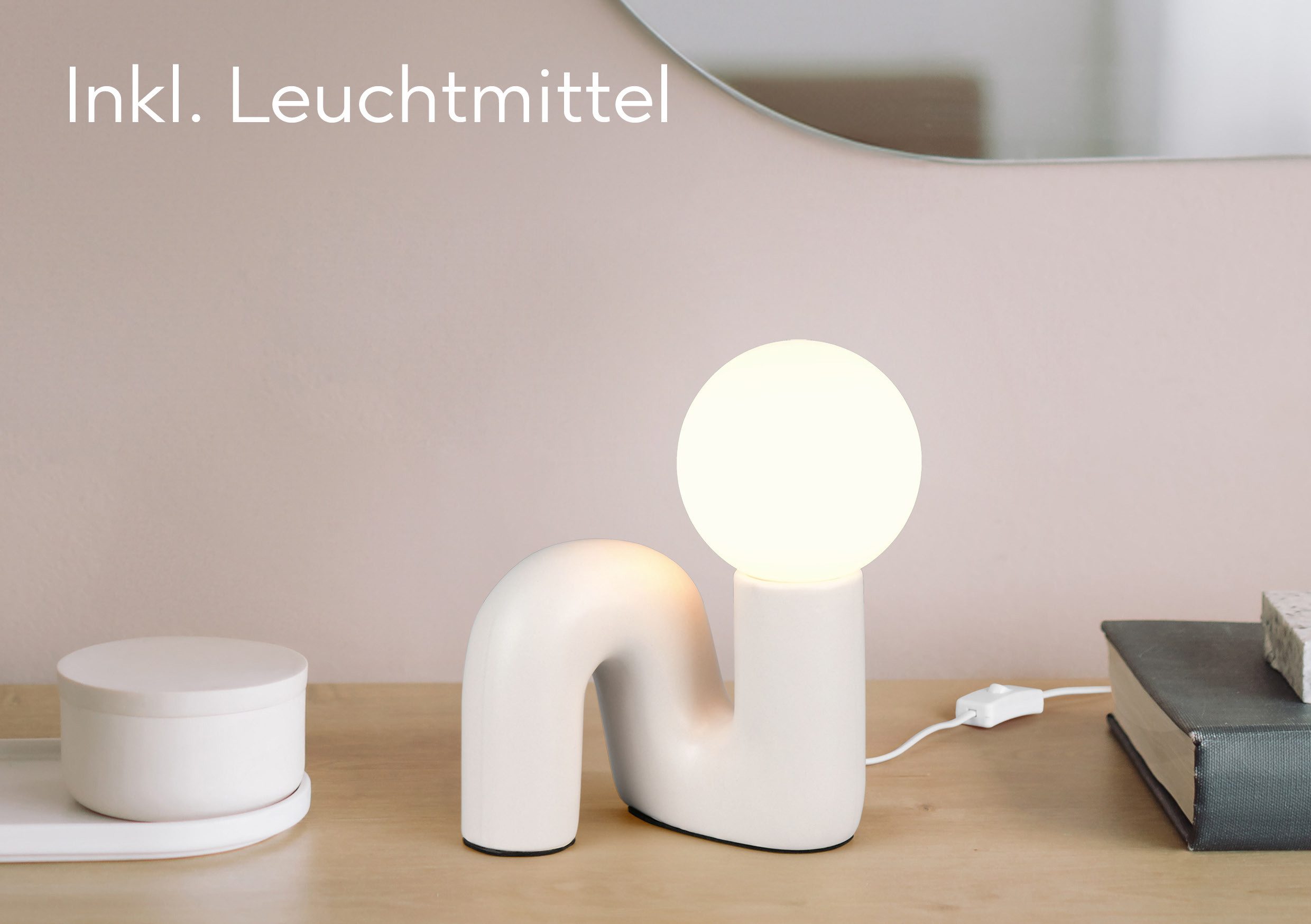 Reality Leuchten Tischleuchte QUINN, Keramik Tischlampe m. Glasschirm, Set inkl 2xG9 Leuchtmittel 3W, Ein-/Ausschalter, Leuchtmittel wechselbar, Warmweiß, Design Nachttischlampe, Schreibtischlampe Höhe 22cm, Glas Lampenschirm