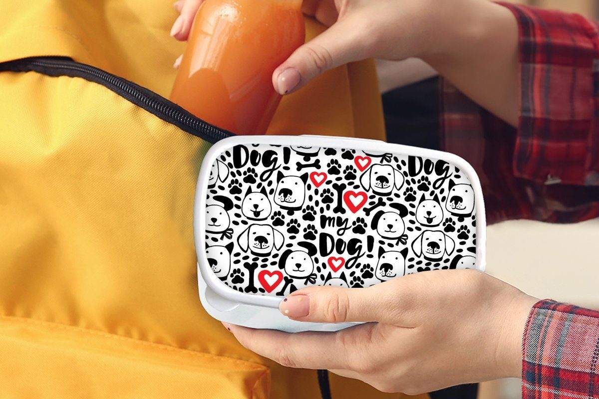 MuchoWow Lunchbox Muster - Jungs und - Brotdose, Hund (2-tlg), Kinder, Kinder - für und Erwachsene, - - Kunststoff, weiß für Zitat Brotbox - Kinder Mädchen Mädchen Jungen