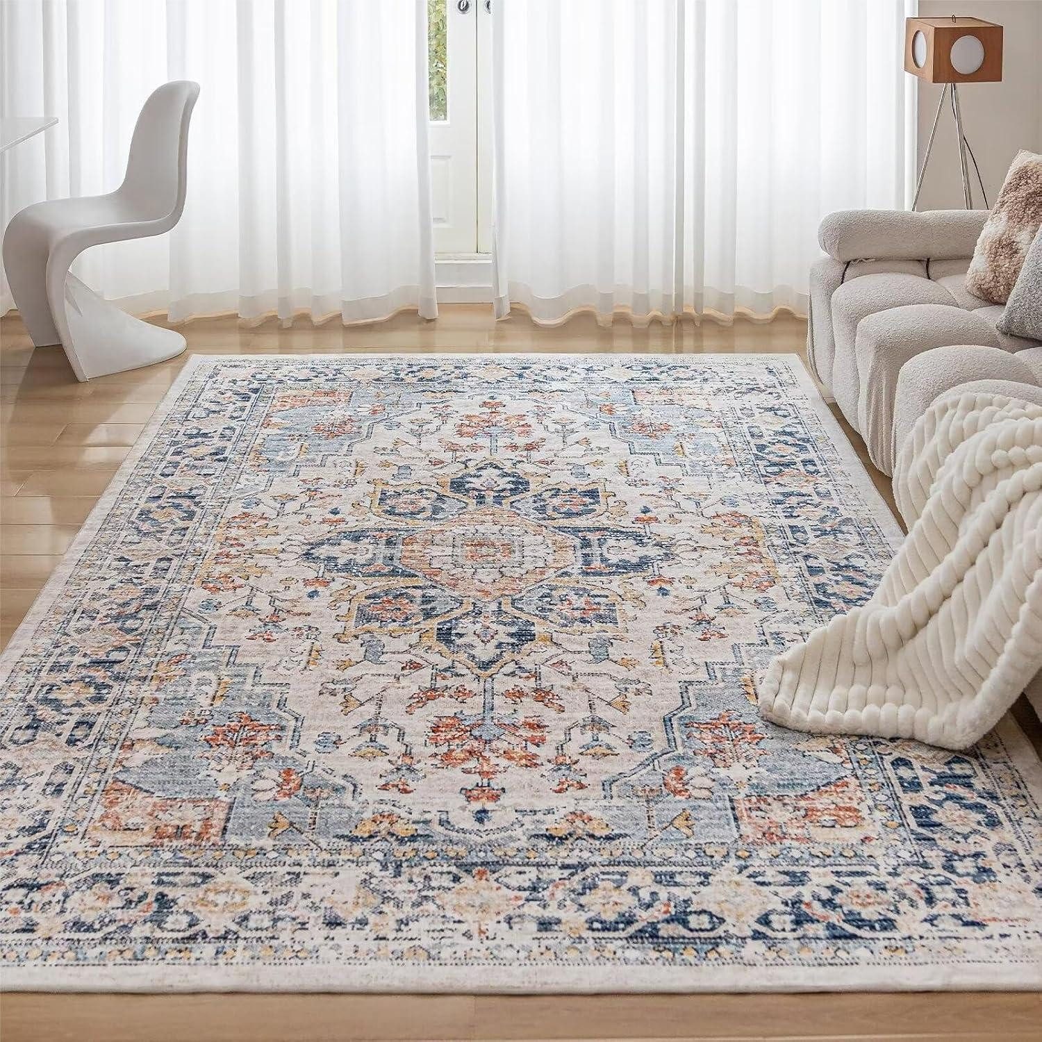 Teppich Waschbarer Teppich 80x150CM Vintage Kurzflor Weich Rutschfest