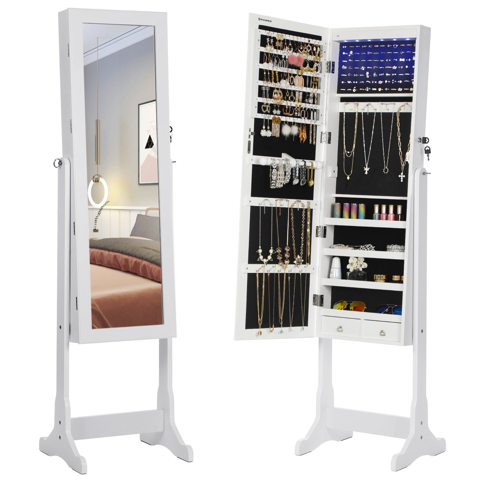 SONGMICS Schmuckschrank Spiegelschrank mit LED Beleuchtung, günstig online kaufen