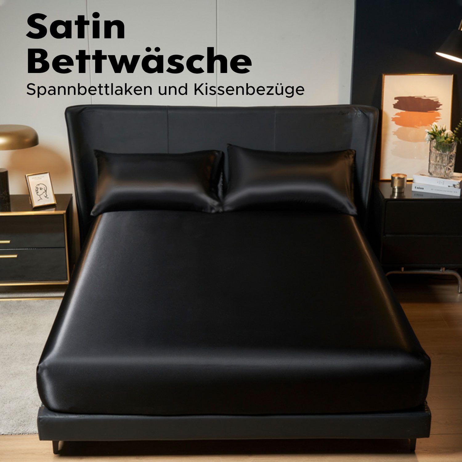 Refttenw Bett-Set 3 teilig Satin Bettwäsche Set, Bequem Spannbettlaken mit günstig online kaufen