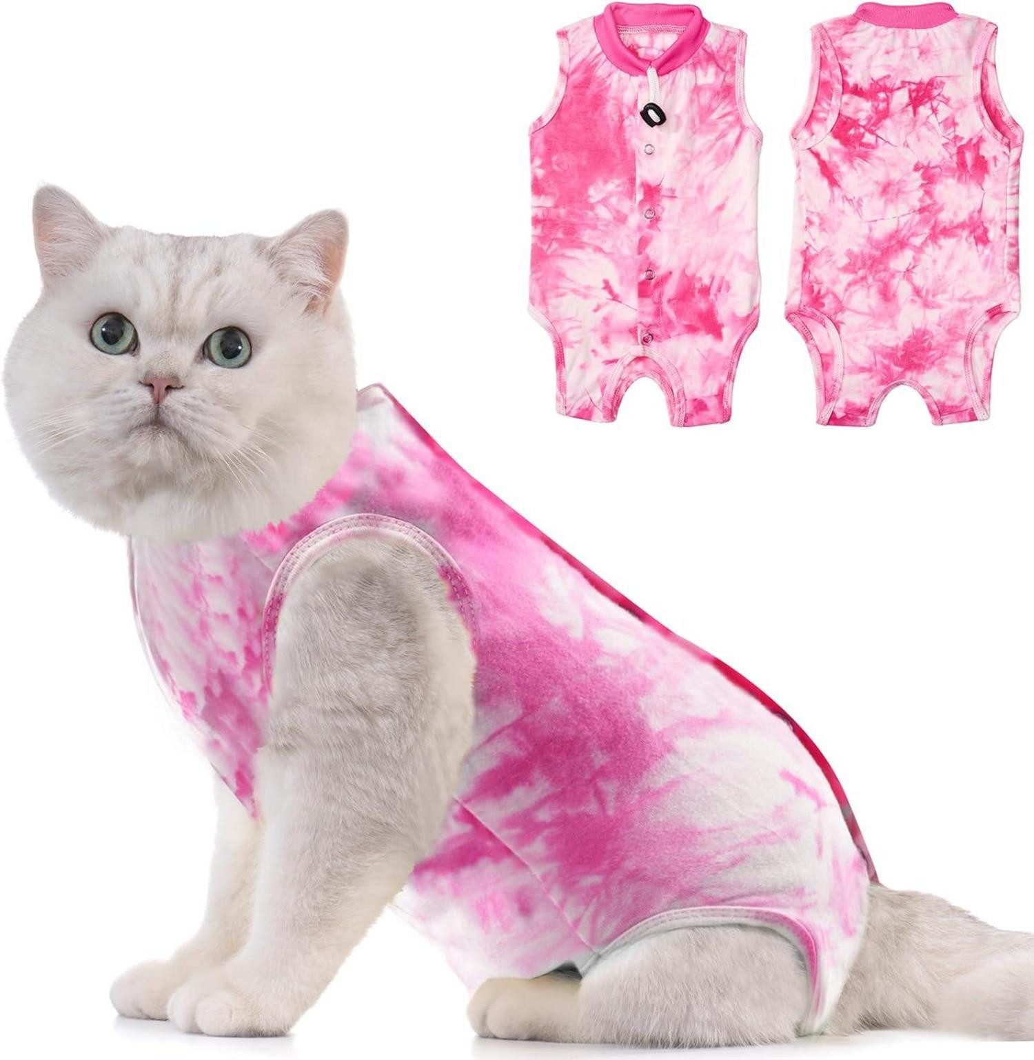Schutzkragen Katzenbody Modal Recovery Suit für Katzen nach OP Hautkatzen-M-Tiedye