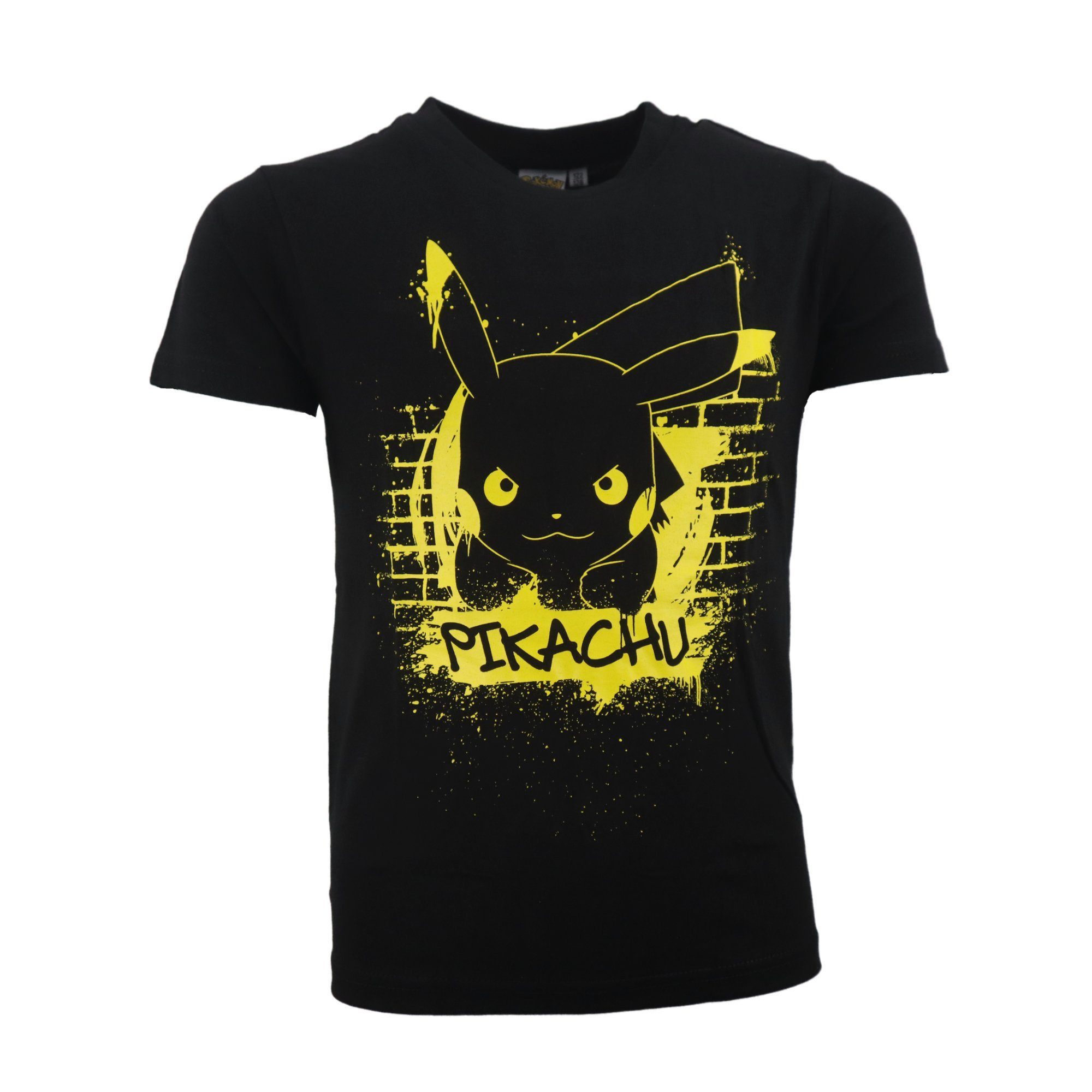 POKÉMON Print-Shirt Pokémon Pikachu Kinder T-Shirt Kurzarm 110-116 Grau Schwarz Baumwolle