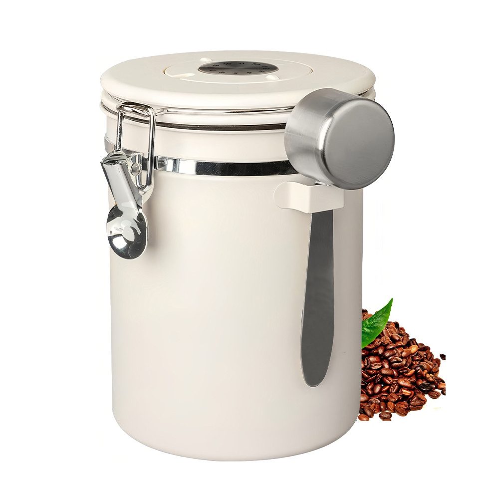GLIESE POWER Kaffeedose luftdicht – Kaffeebehälter 1,8 L aus Edelstahl, 304 Edelstahl, CO2-Ventil, Datumsrad, 1,8 L, BPA-frei