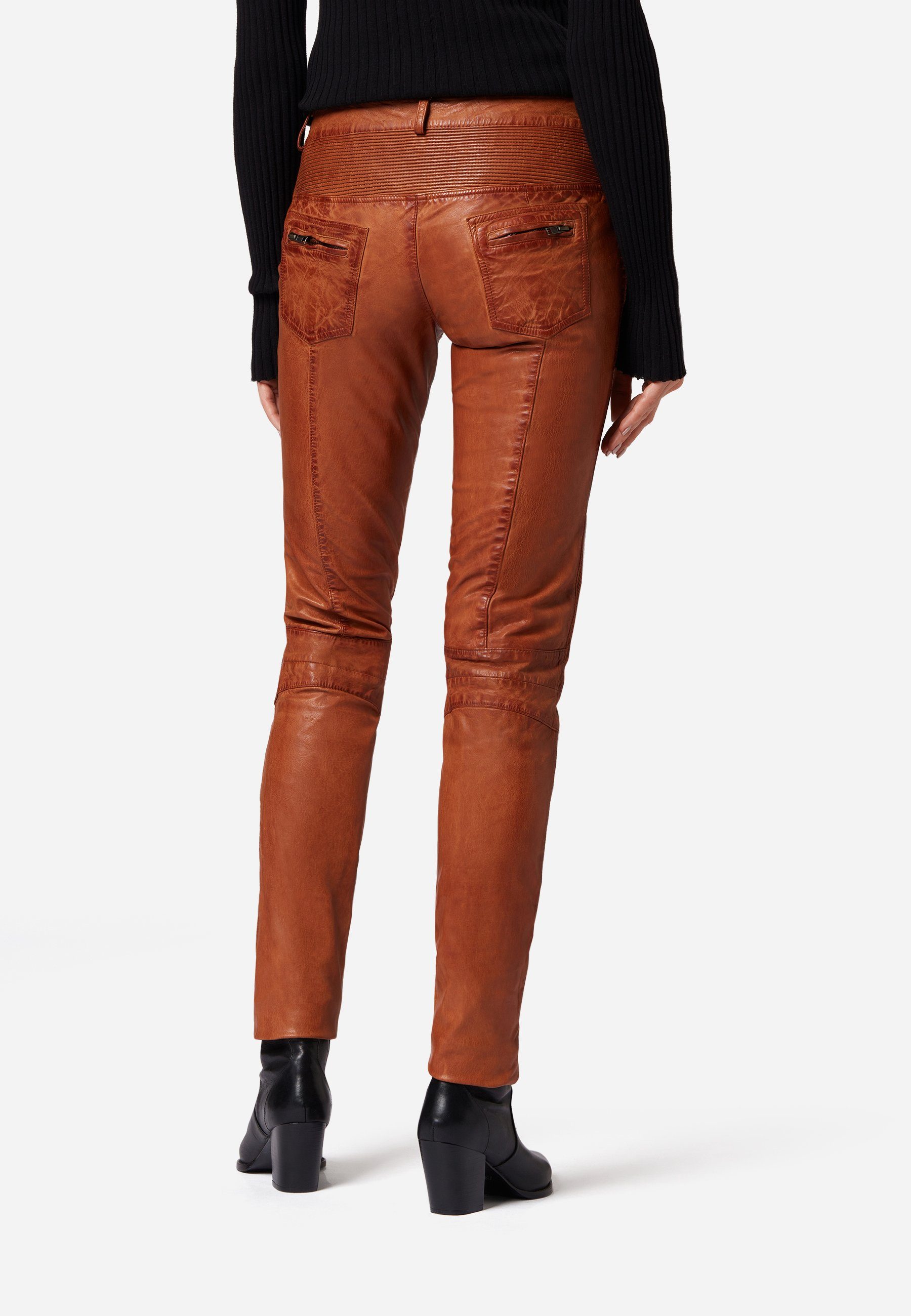 RICANO Lederhose Donna Lederhose mit Biker-Elementen als Low Waist