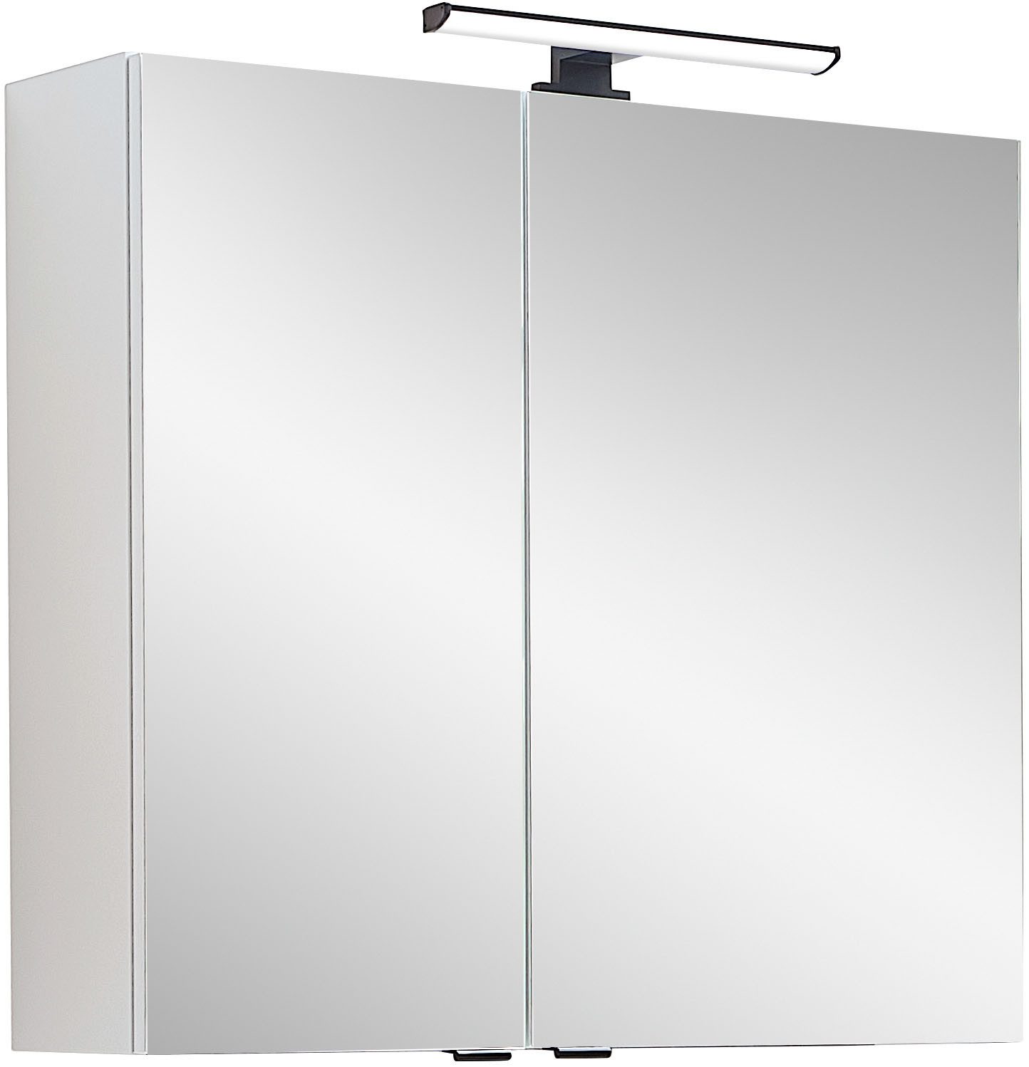 Saphir Badezimmerspiegelschrank Quickset 500, 2 Türen, 67cm breit, LED-Aufsatzleuchte inkl. Schalter und Steckdose