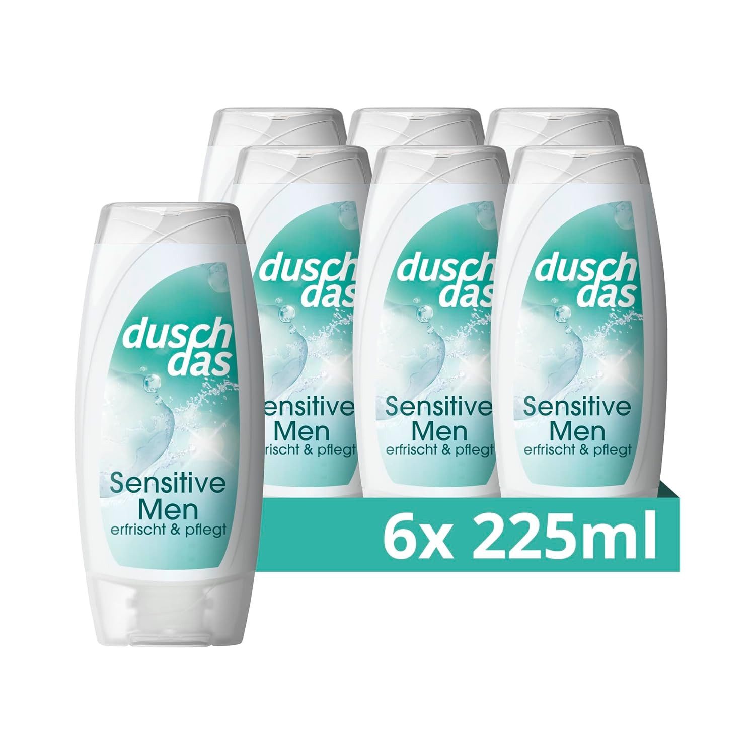 duschdas Duschgel 6x Duschdas 3-in-1 Duschgel & Shampoo Sensitive Men 225 ml, 6-tlg., Duschbad mit feuchtigkeitsspendender Formel