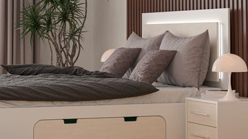 Siblo Bett Modernes Doppelbett Aurora 200x160 cm mit Schublade und hohem Kopfteil - LED-Panels - Doppelbetten - Holzrahmen -, Möbelplatte